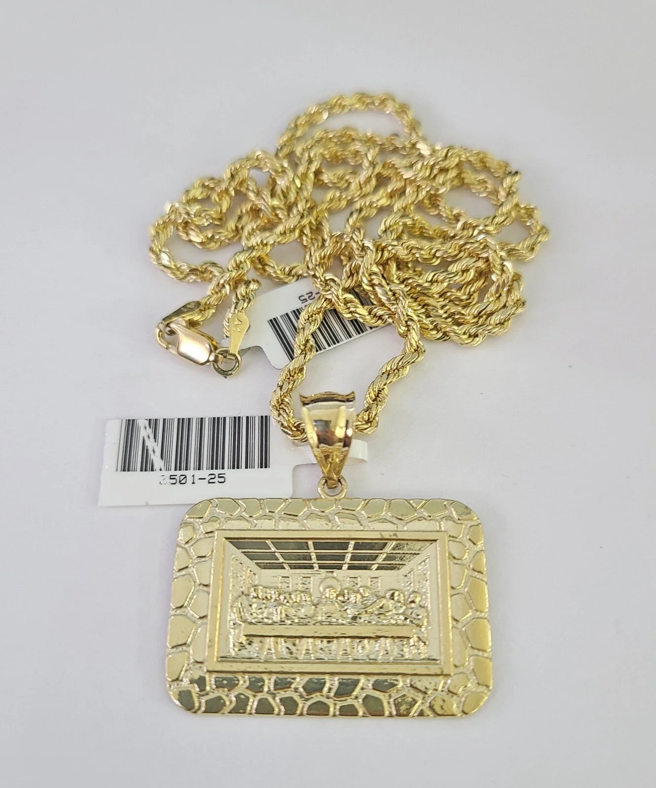 REAL 10k Rope Chain 3mm Last Supper Charm Pendant Necklace Set 18"-30" in - Image 2