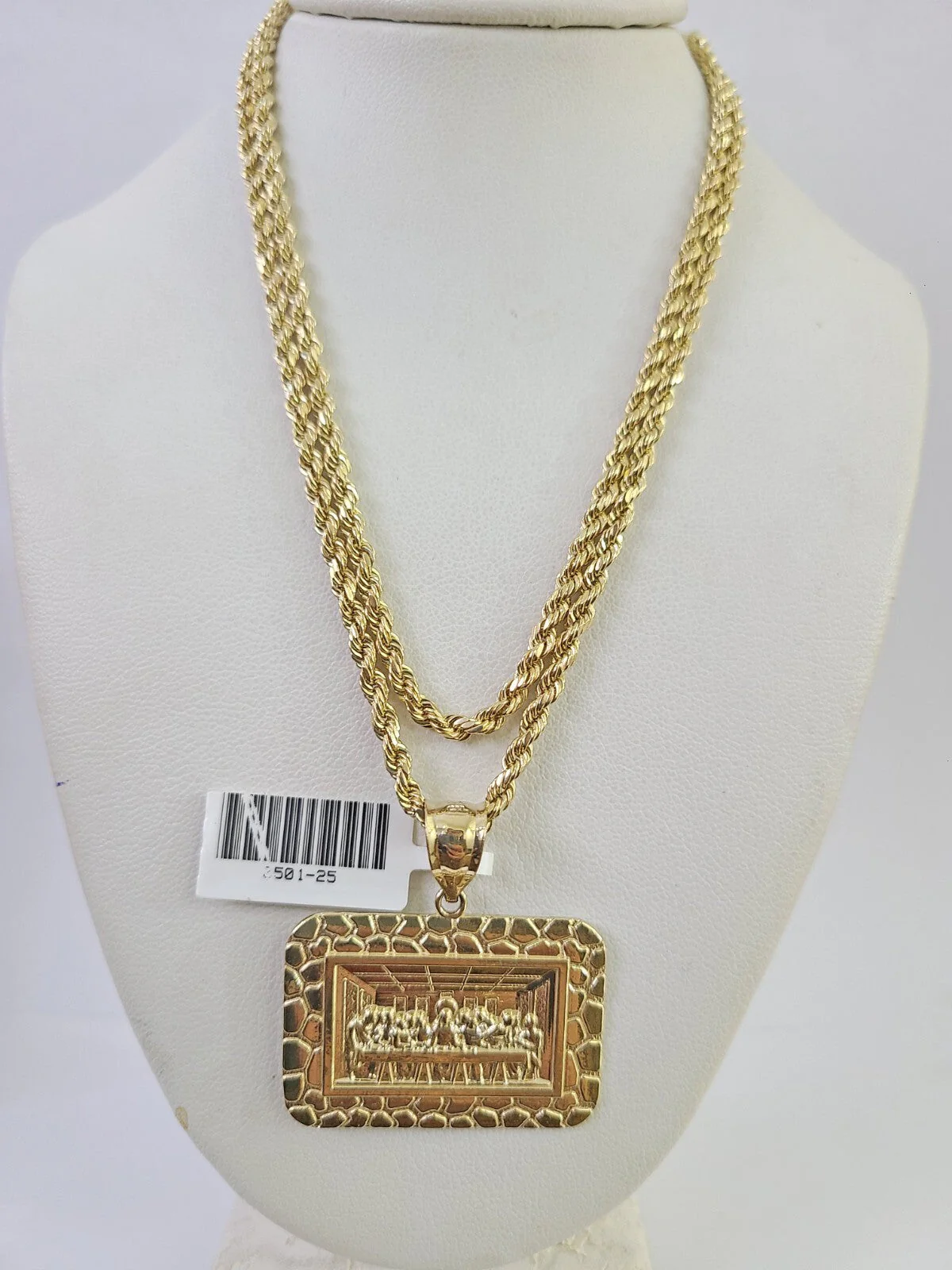REAL 10k Rope Chain 3mm Last Supper Charm Pendant Necklace Set 18"-30" in - Image 5