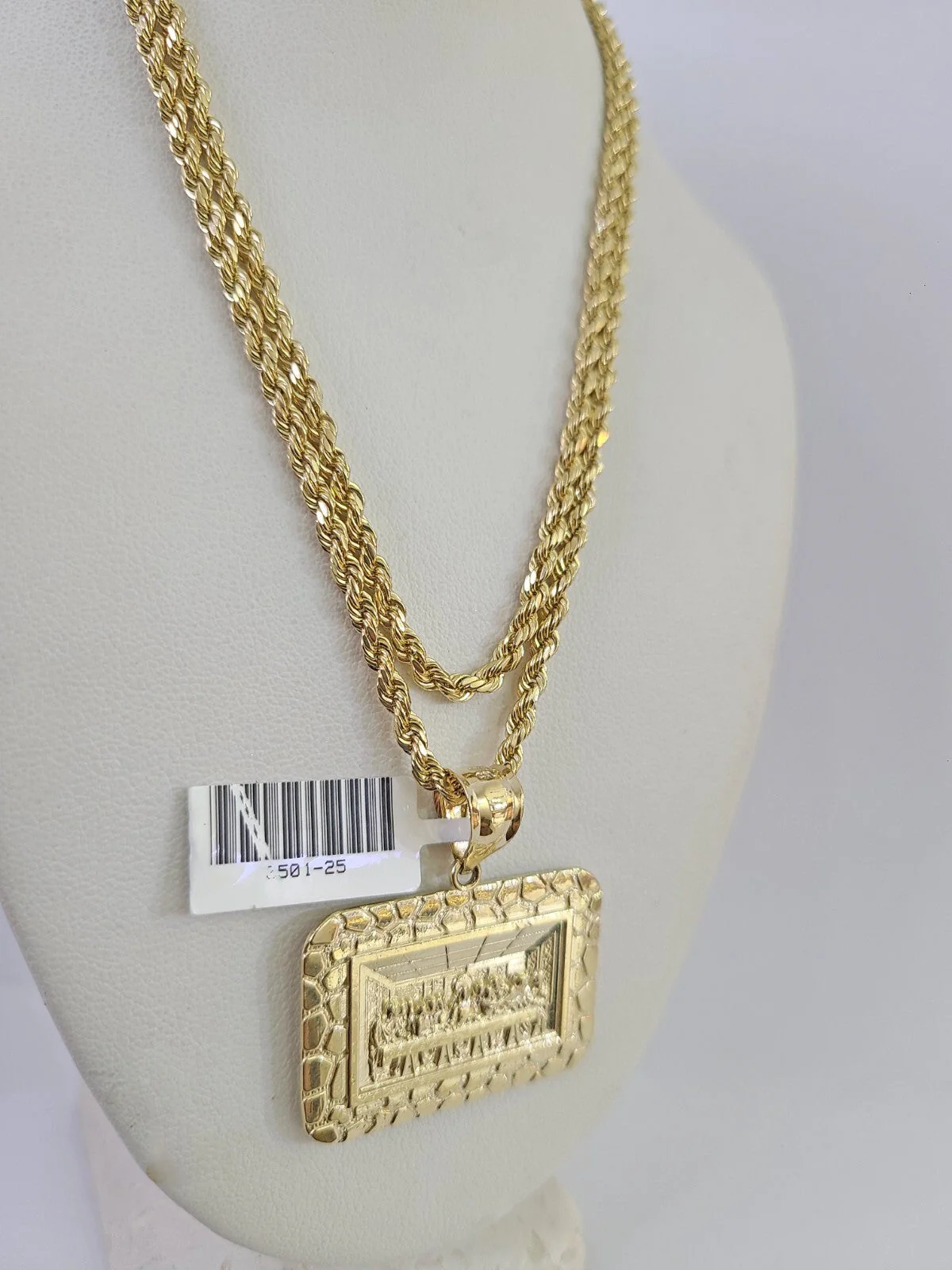 REAL 10k Rope Chain 3mm Last Supper Charm Pendant Necklace Set 18"-30" in - Image 6