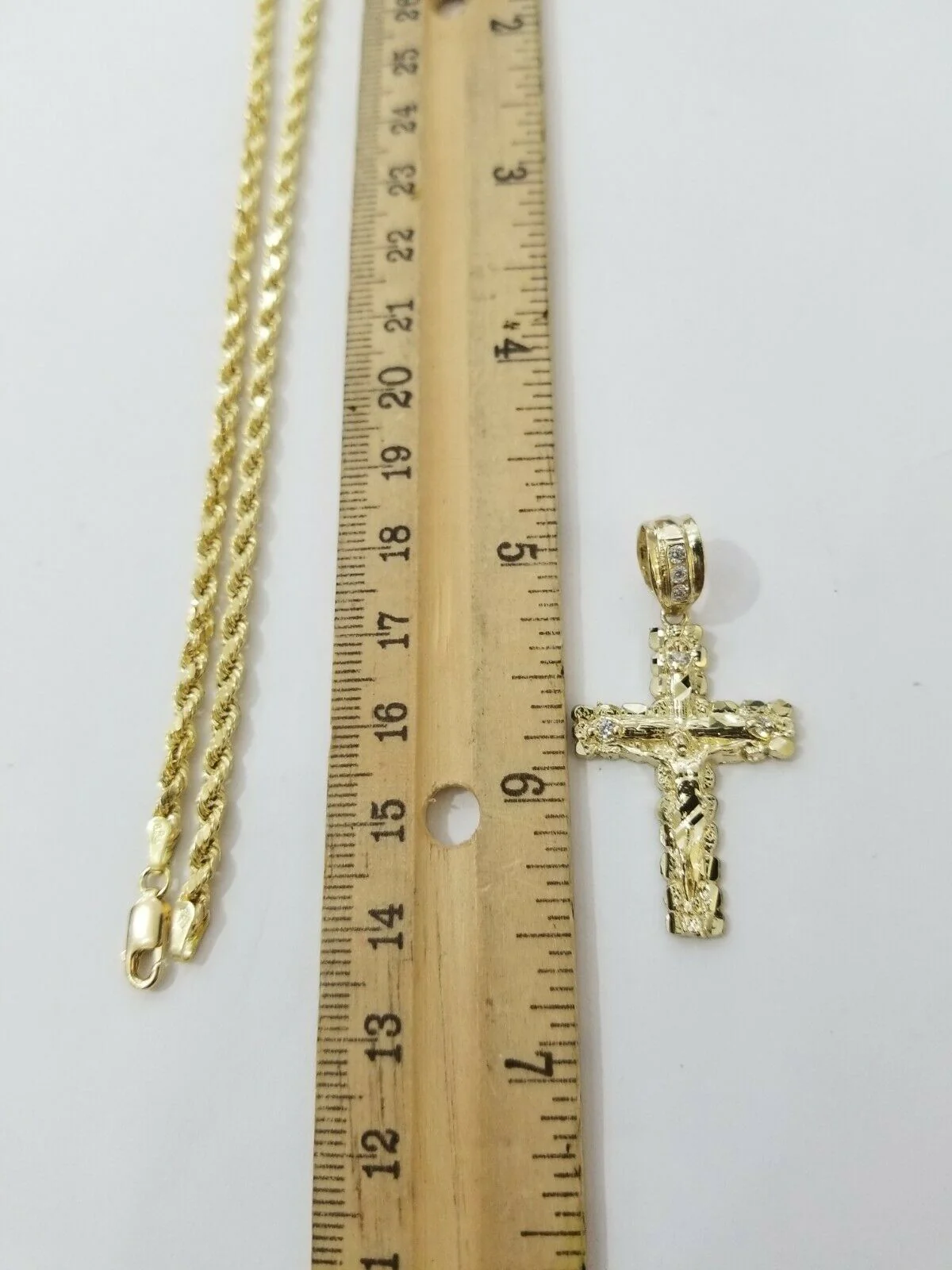 REAL 10k Rope Chain And Cross Charm Pendant 3mm Necklace Jesus Cross Set 16"-28" - Image 5