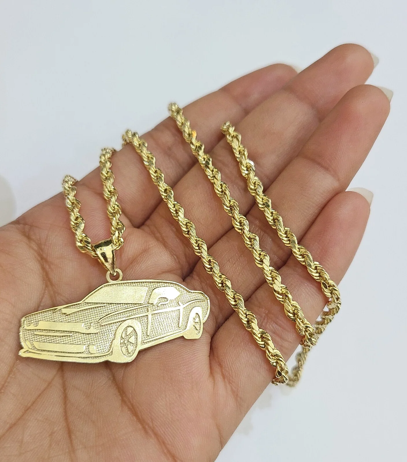 REAL 10k Rope Chain Car Challenger Charm Pendant 3mm Necklace Set 18"-28" in - Image 4