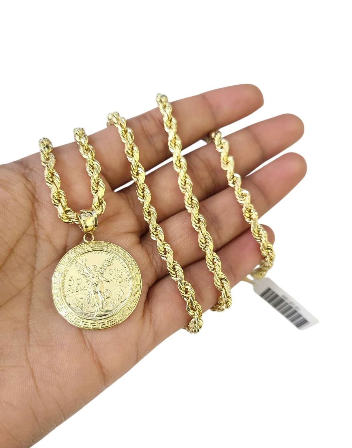 Real 10k Rope Chain Centenario 50 Pesos Charm Necklace SET 4mm 18"-24" Pendant - Image 2