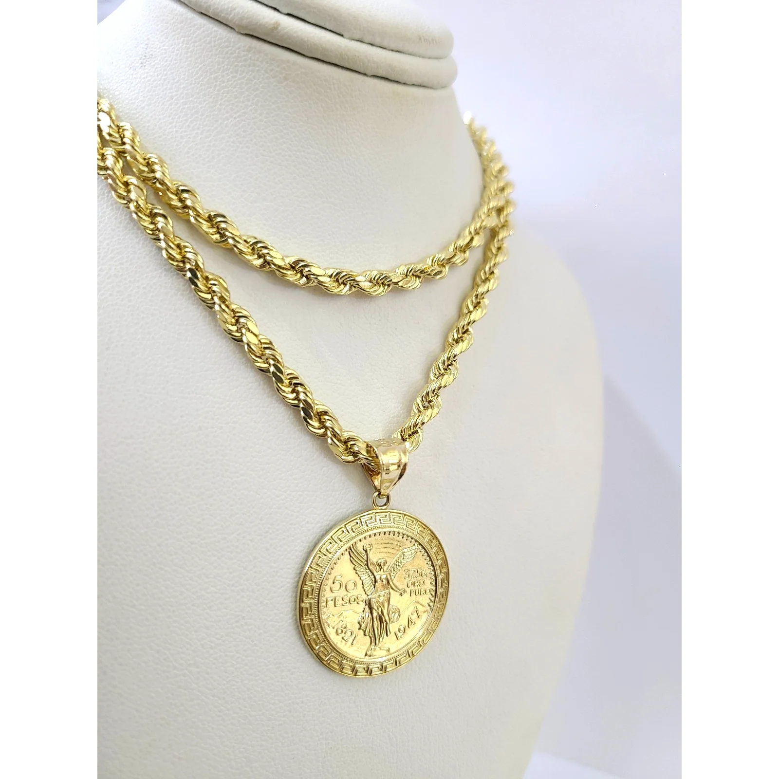 Real 10k Rope Chain Centenario 50 Pesos Charm Necklace SET 4mm 18"-24" Pendant - Image 4