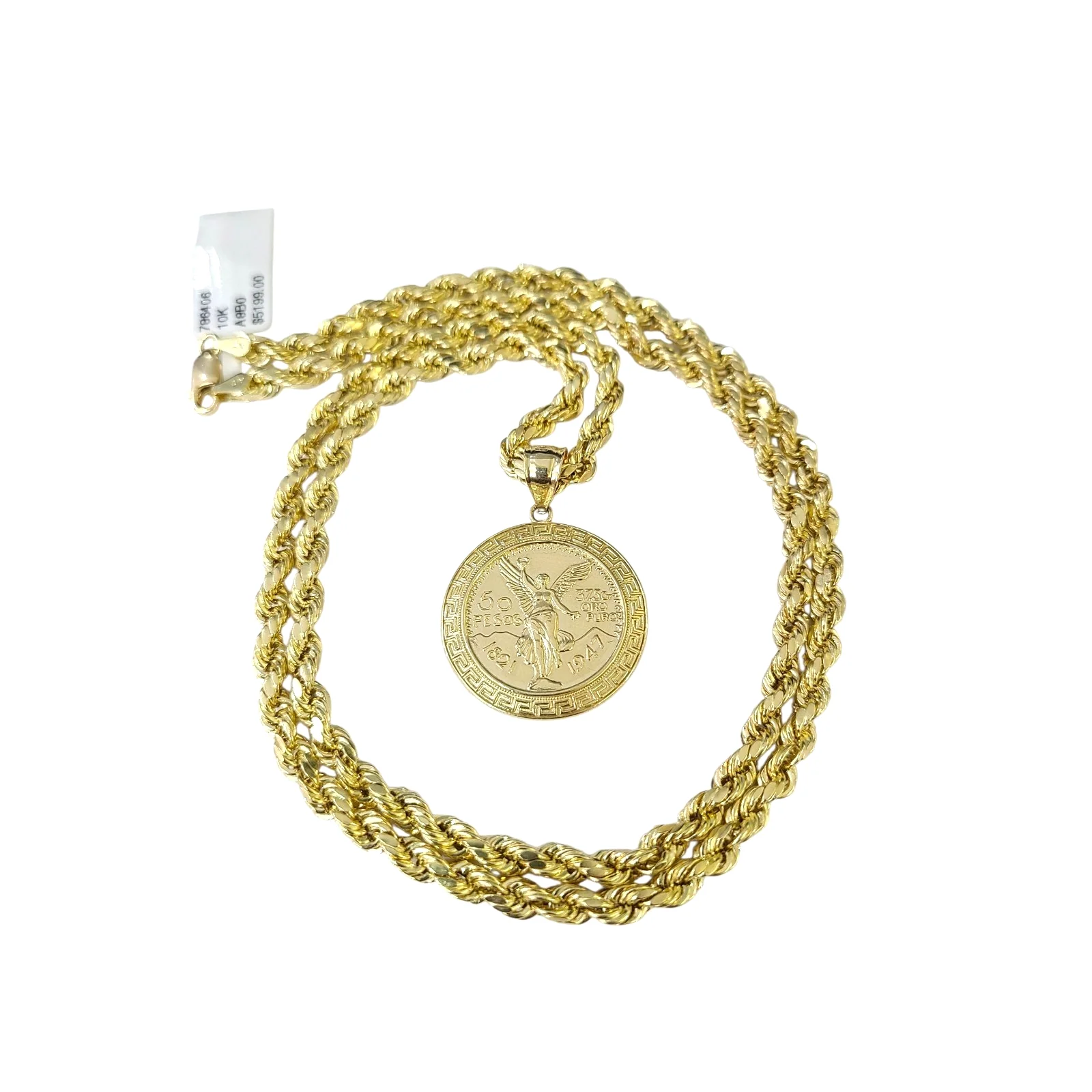 Real 10k Rope Chain Centenario 50 Pesos Charm Necklace SET 4mm 18"-24" Pendant - Image 7