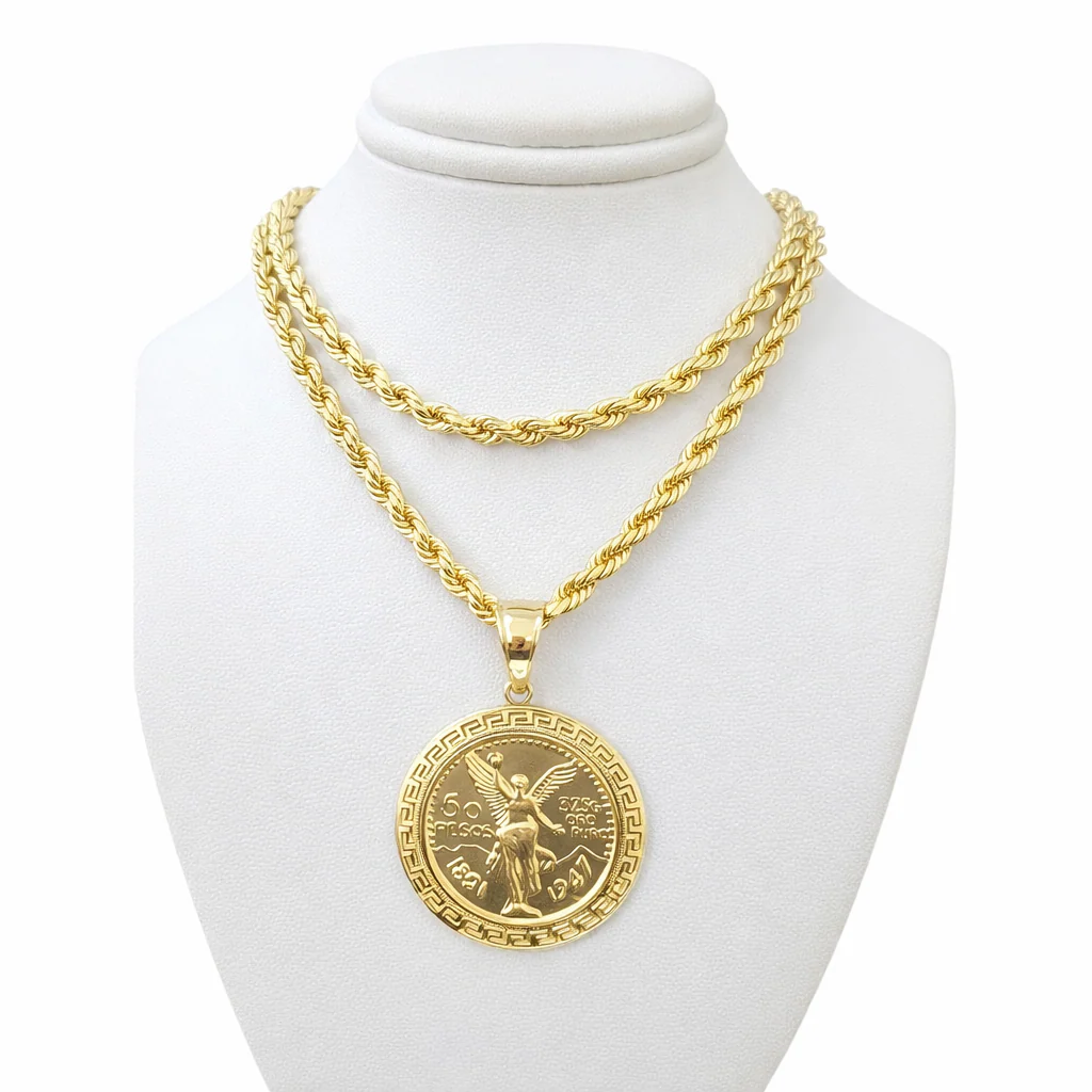 Real 10k Rope Chain Centenario 50 Pesos Charm Necklace SET 4mm 18"-24" Pendant - Image 8