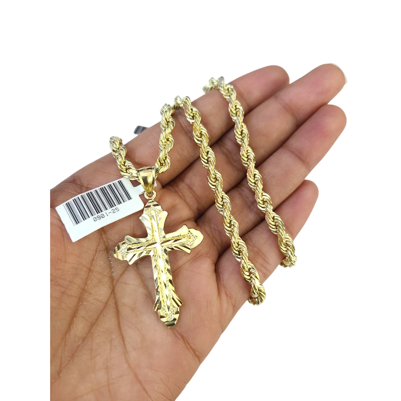 Real 10k Rope Chain Cross Charm Necklace Pendant Set 5mm 20"-30" Gold - Image 2