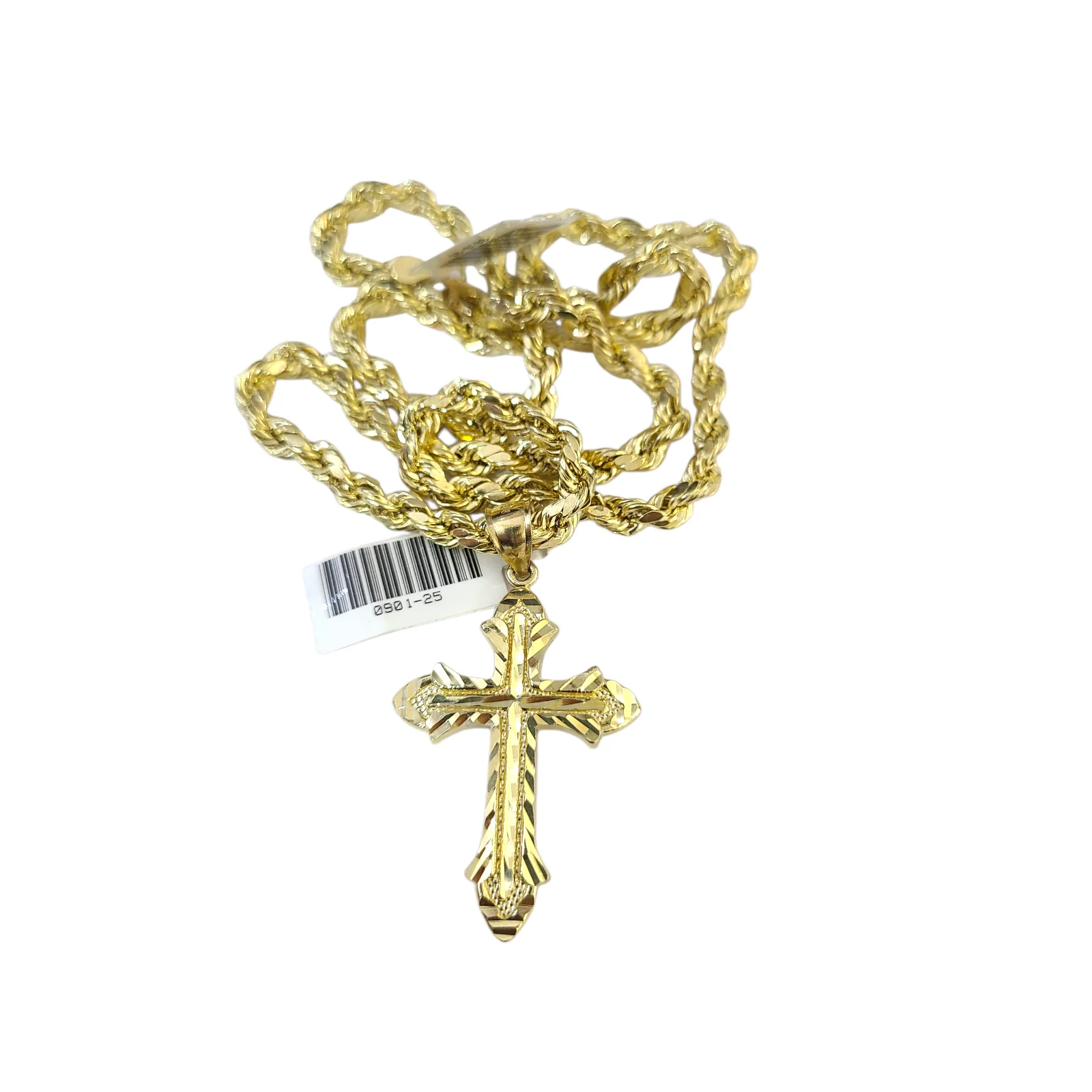 Real 10k Rope Chain Cross Charm Necklace Pendant Set 5mm 20"-30" Gold - Image 4