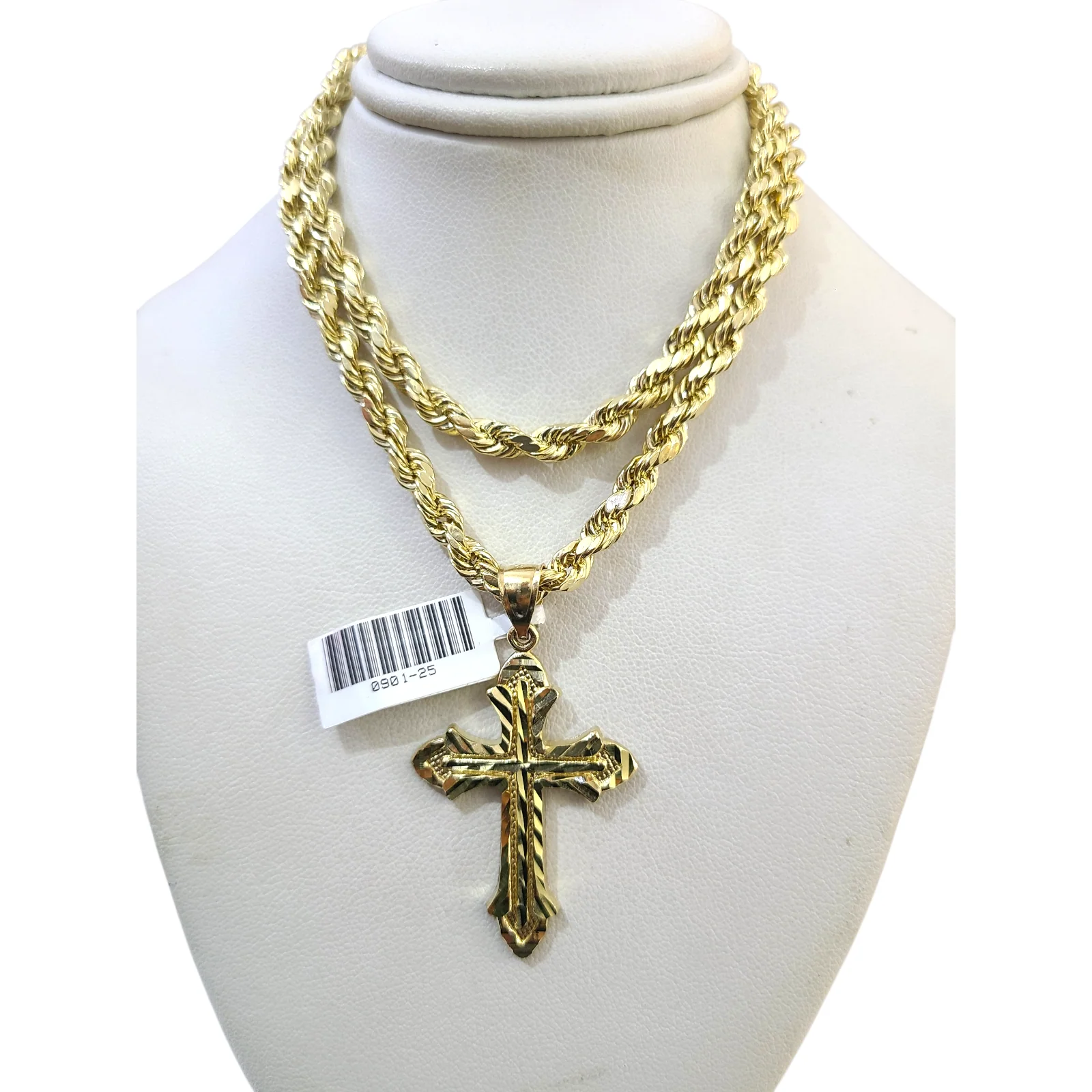Real 10k Rope Chain Cross Charm Necklace Pendant Set 5mm 20"-30" Gold - Image 6