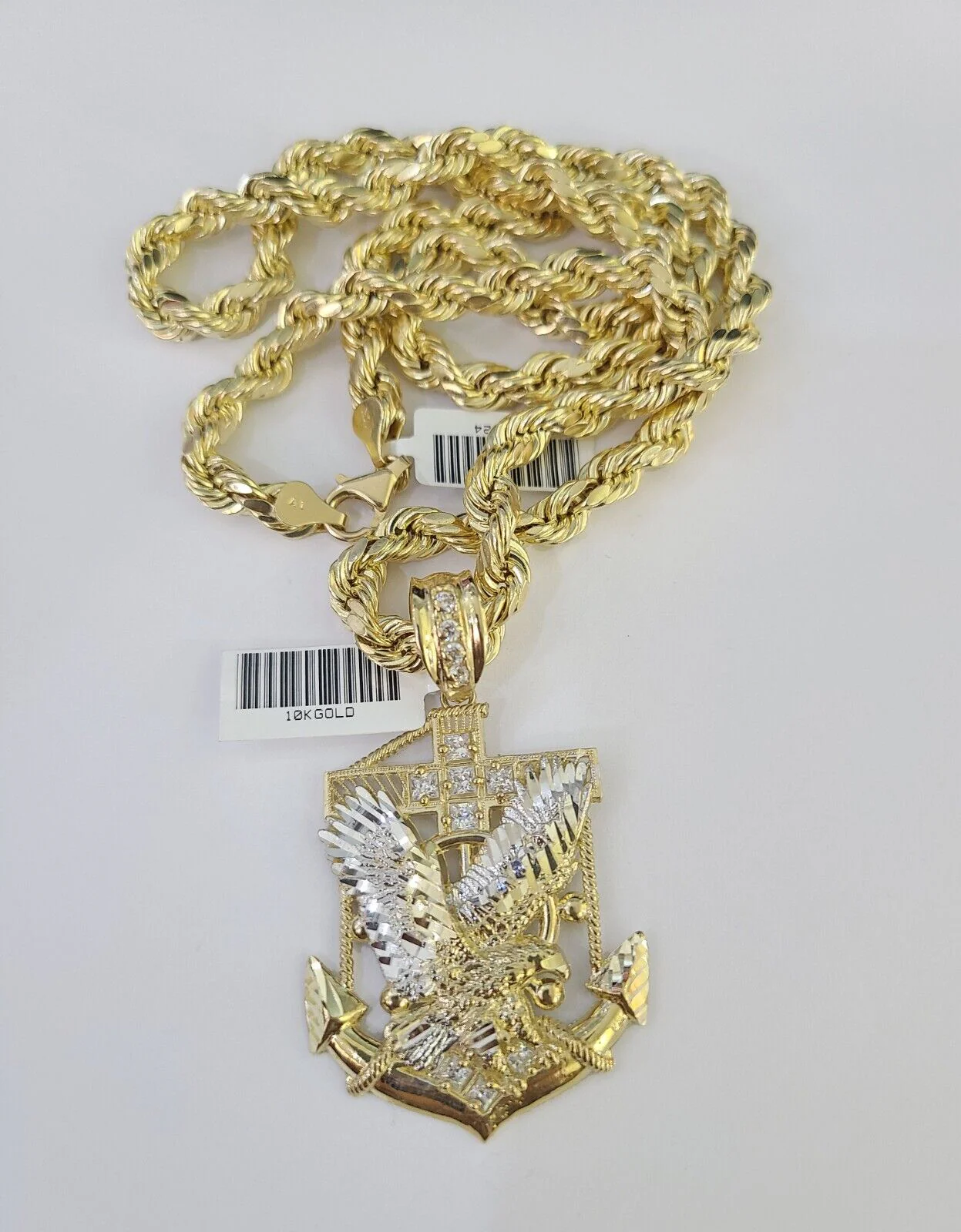 Real 10k Rope Chain Eagle Anchor Charm Set 7mm 20"-28" Inch Necklace Yellow Gold - Image 5