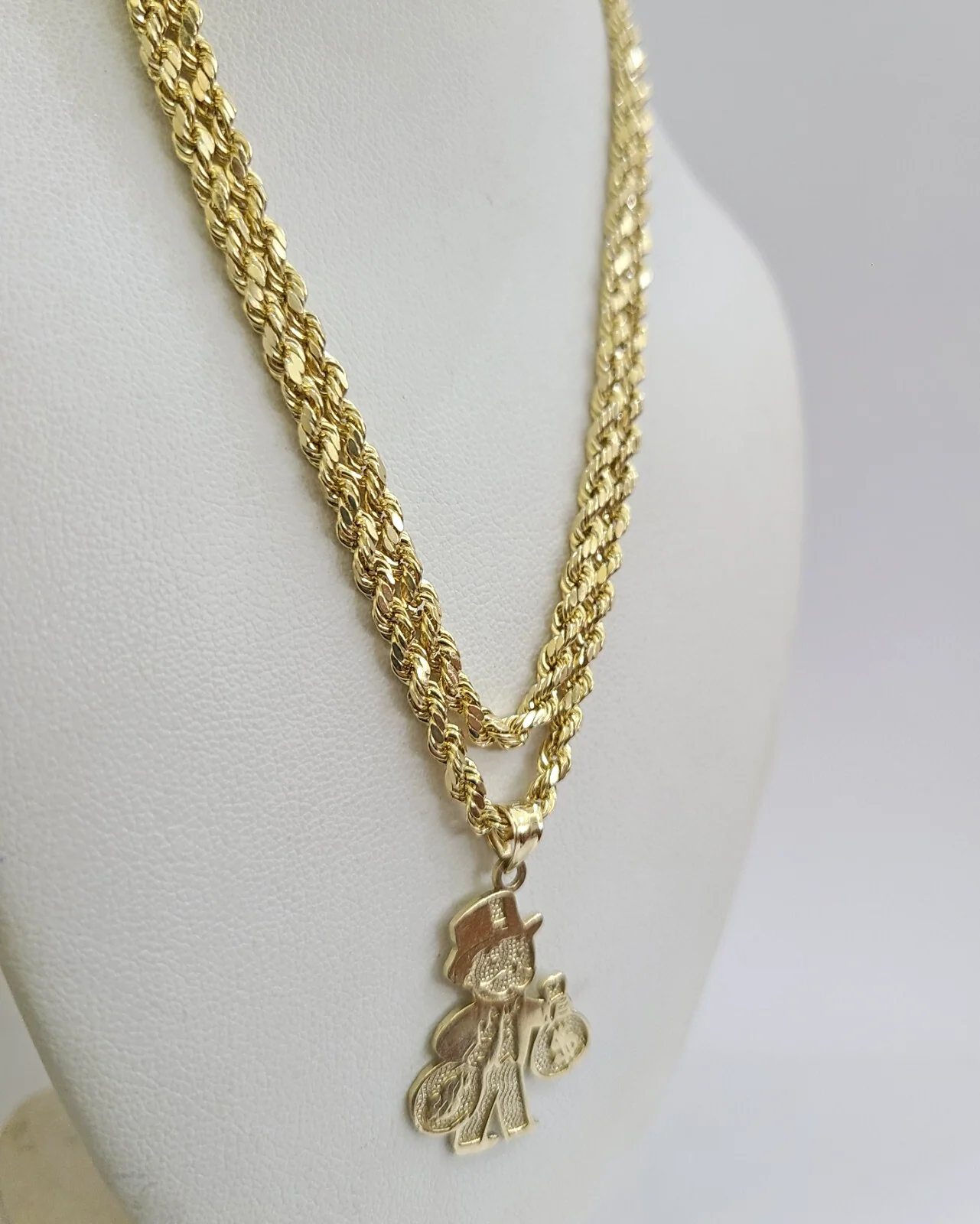REAL 10k Rope Chain Grandpa Money Bag Charm Pendant 3mm Necklace Set 18"-28" in - Image 4
