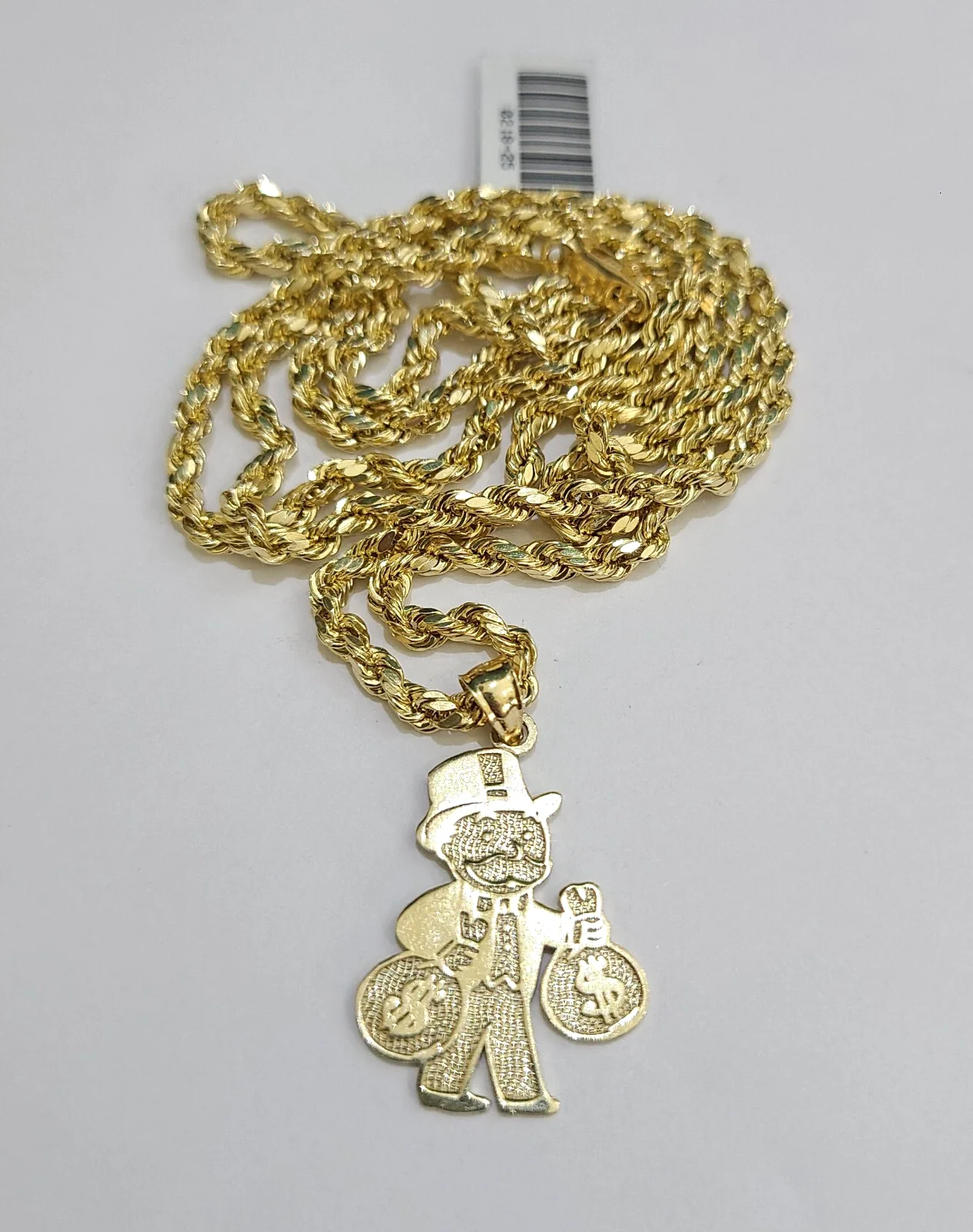 REAL 10k Rope Chain Grandpa Money Bag Charm Pendant 3mm Necklace Set 18"-28" in - Image 5
