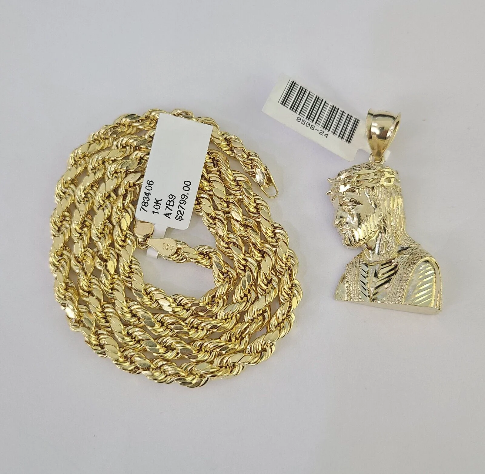 Real 10k Rope Chain Jesus Charm Necklace Pendant Set 5mm 20"-30" Inch Gold - Image 2