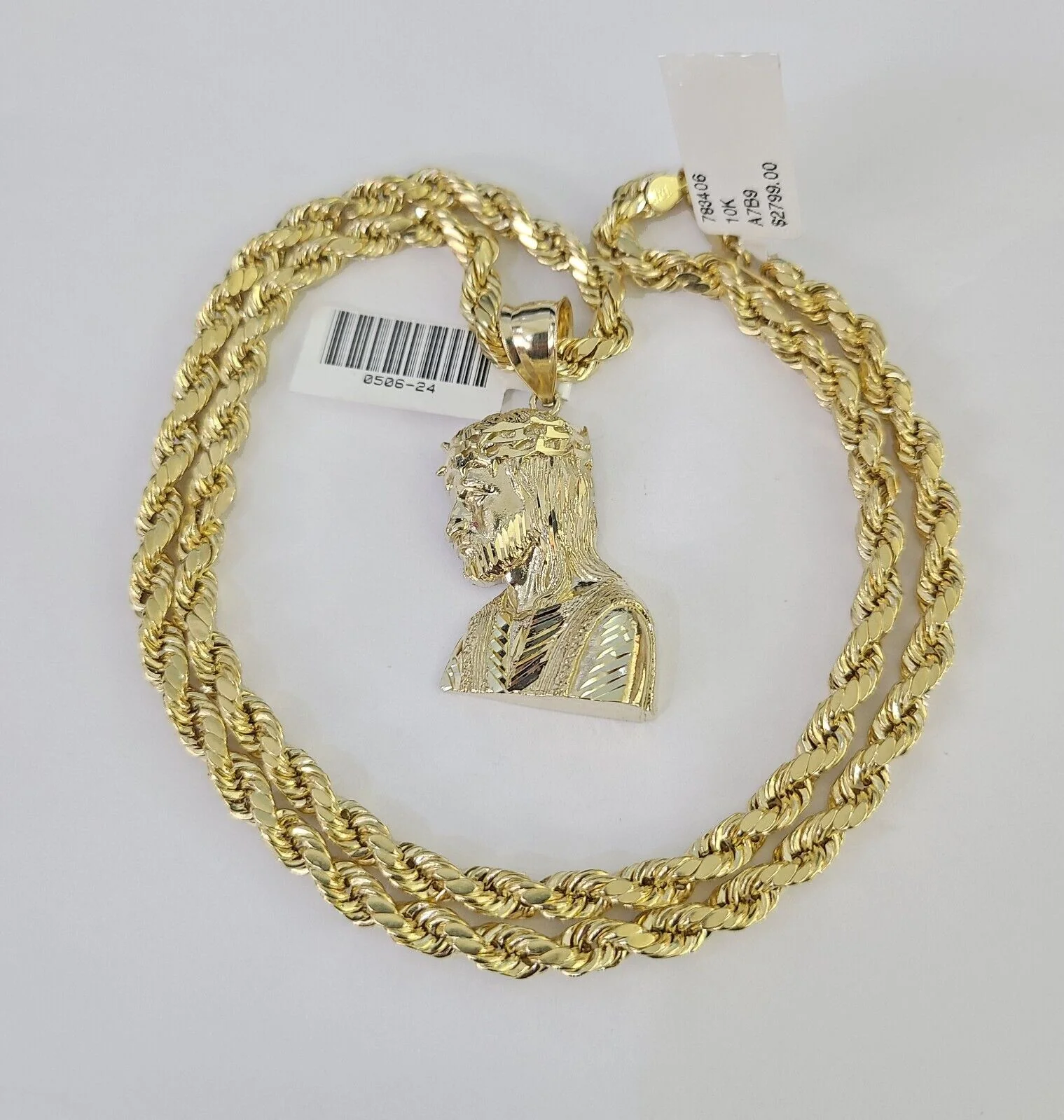 Real 10k Rope Chain Jesus Charm Necklace Pendant Set 5mm 20"-30" Inch Gold - Image 4
