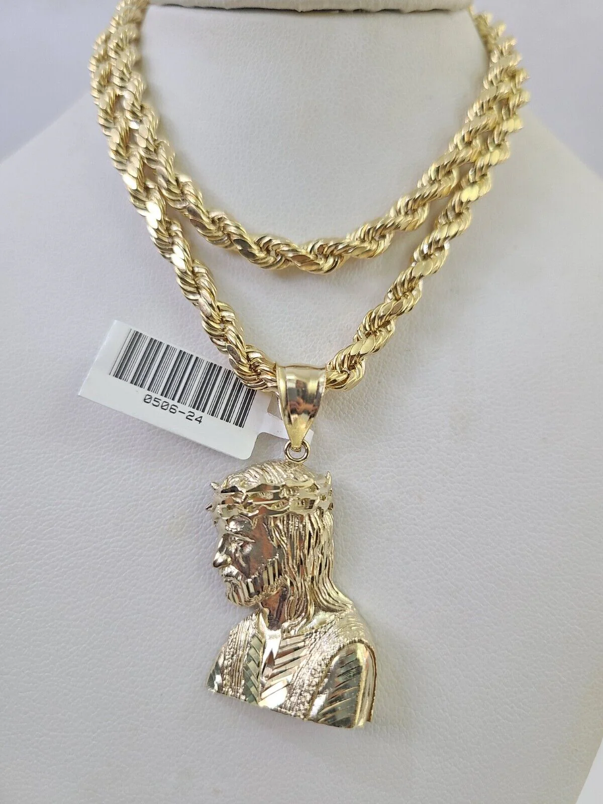 Real 10k Rope Chain Jesus Charm Necklace Pendant Set 5mm 20"-30" Inch Gold - Image 6