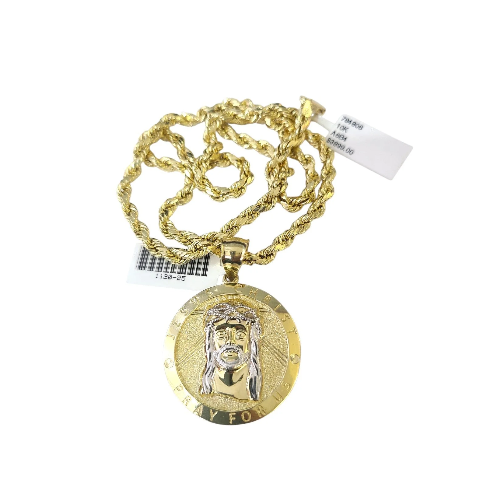 Real 10k Rope Chain Jesus Christ Charm Necklace Pendant Set 4mm 20"-30" Gold - Image 3