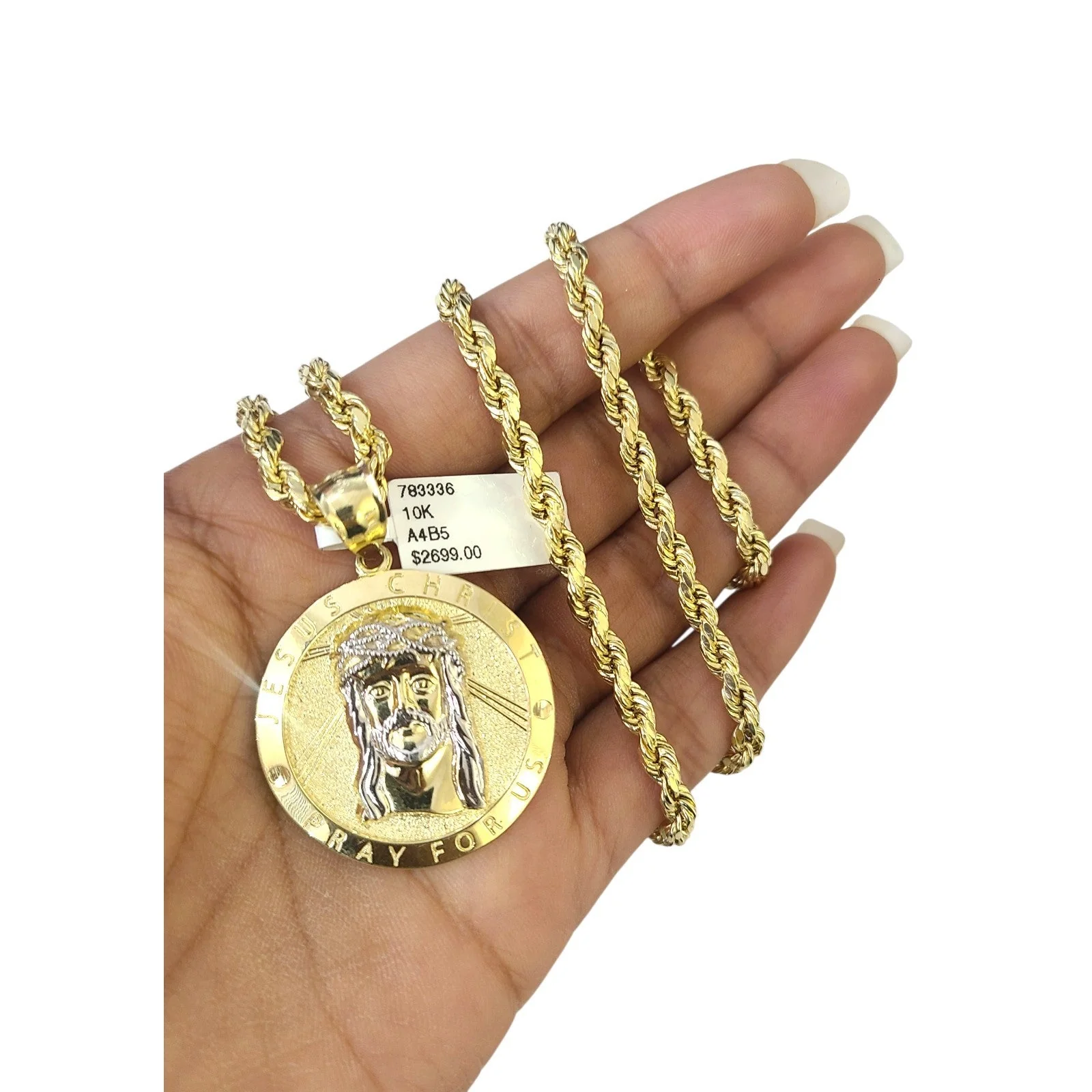 Real 10k Rope Chain Jesus Christ Charm Necklace Pendant Set 4mm 20"-30" Gold - Image 4