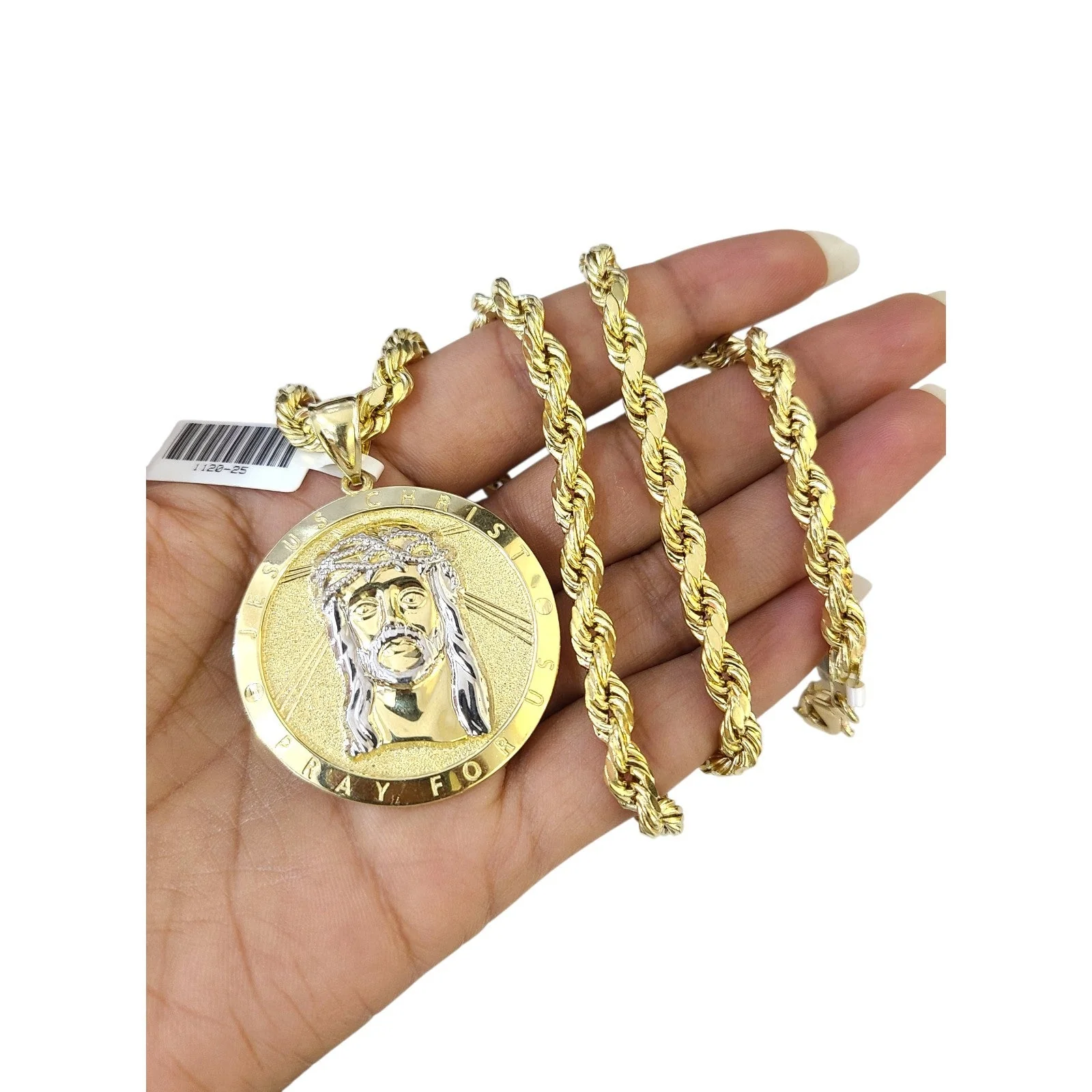Real 10k Rope Chain Jesus Christ Charm Necklace Pendant Set 6mm 20"-28" Gold - Image 2