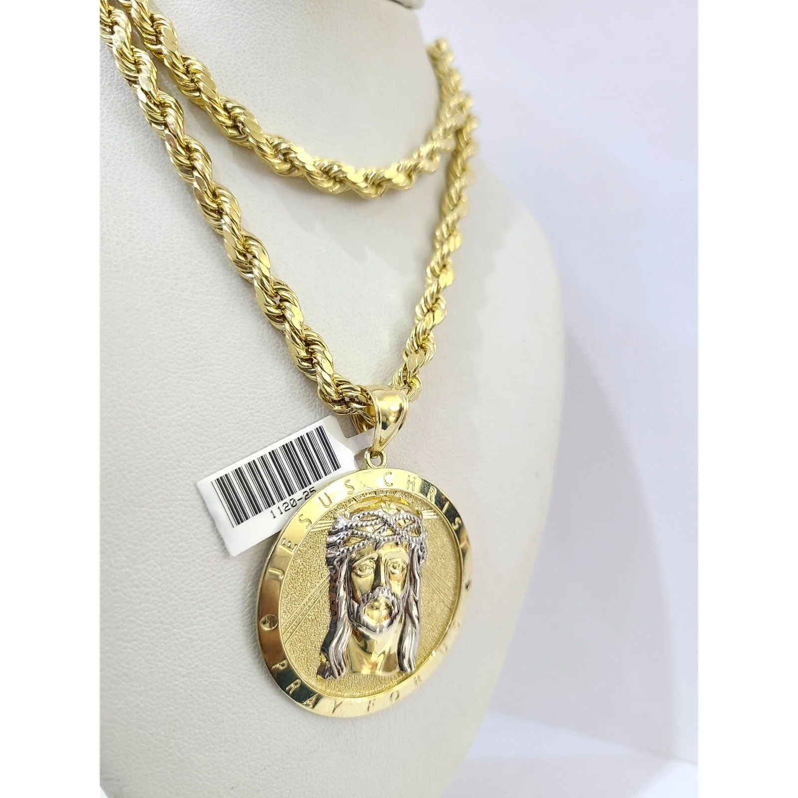 Real 10k Rope Chain Jesus Christ Charm Necklace Pendant Set 6mm 20"-28" Gold - Image 3