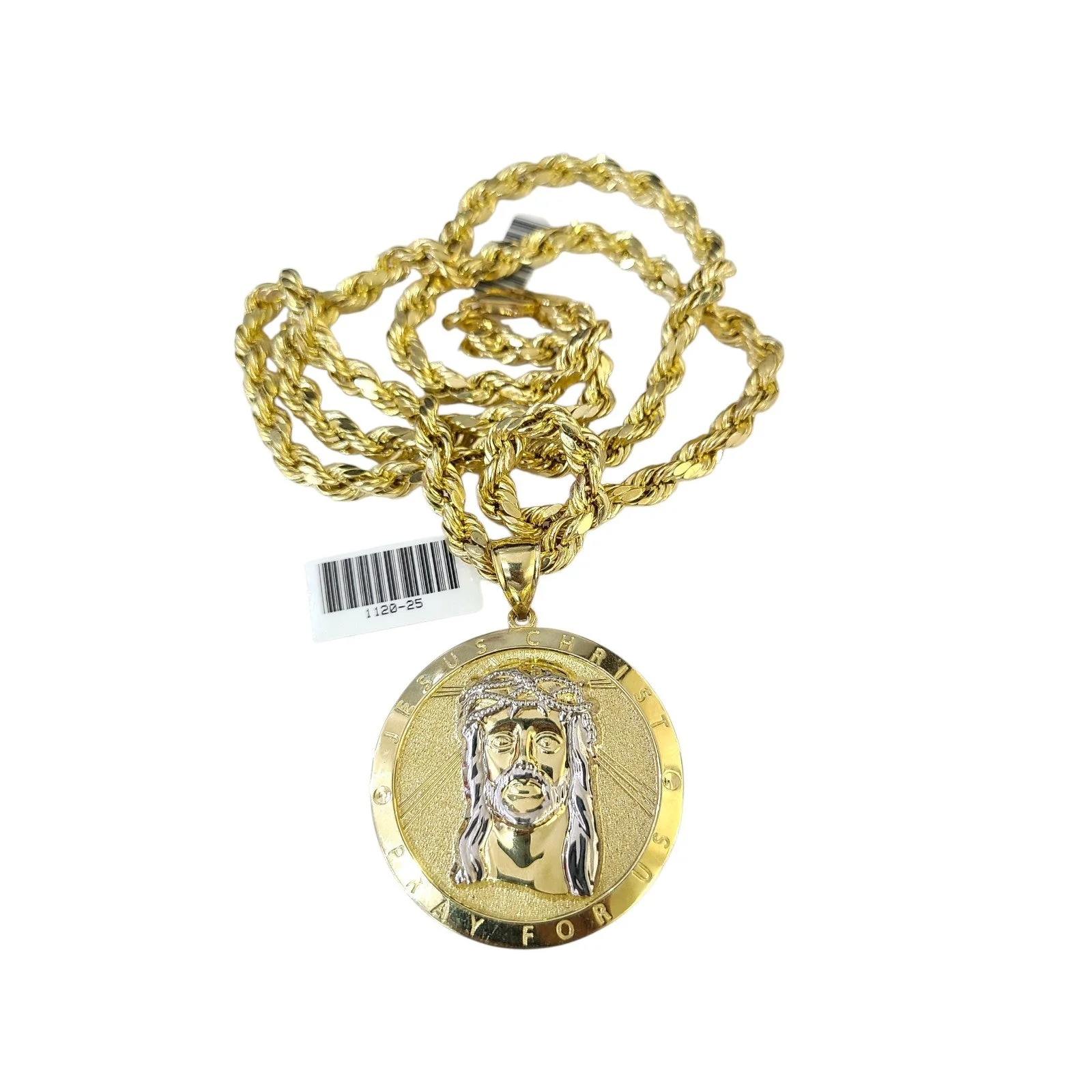 Real 10k Rope Chain Jesus Christ Charm Necklace Pendant Set 6mm 20"-28" Gold - Image 4