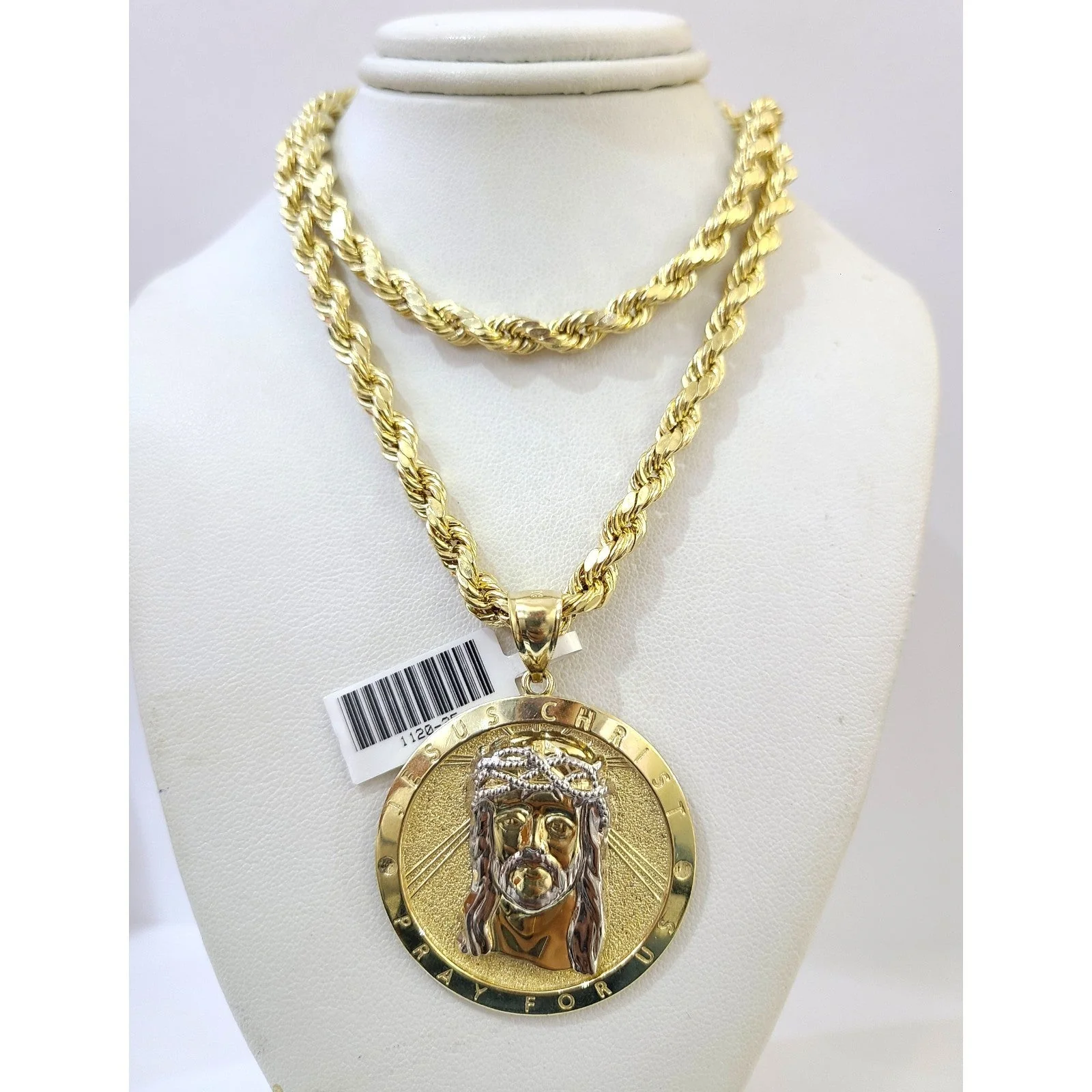 Real 10k Rope Chain Jesus Christ Charm Necklace Pendant Set 6mm 20"-28" Gold - Image 5