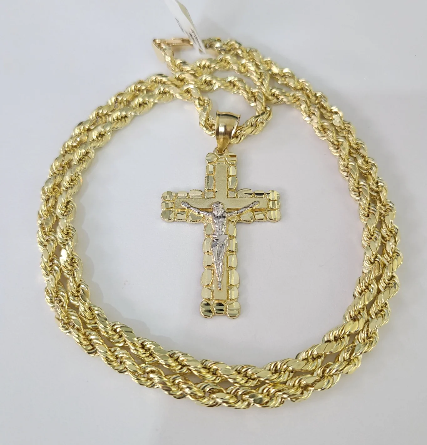 Real 10k Rope Chain Jesus Cross Charm Necklace Pendant Set 4mm 18"-28" Gold - Image 2