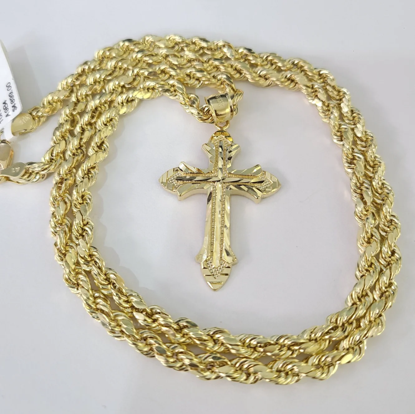Real 10k Rope Chain Jesus Cross Charm Necklace Pendant Set 4mm 18"-28" Gold - Image 3