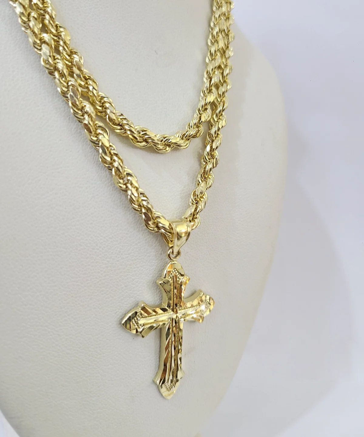 Real 10k Rope Chain Jesus Cross Charm Necklace Pendant Set 4mm 18"-28" Gold - Image 6