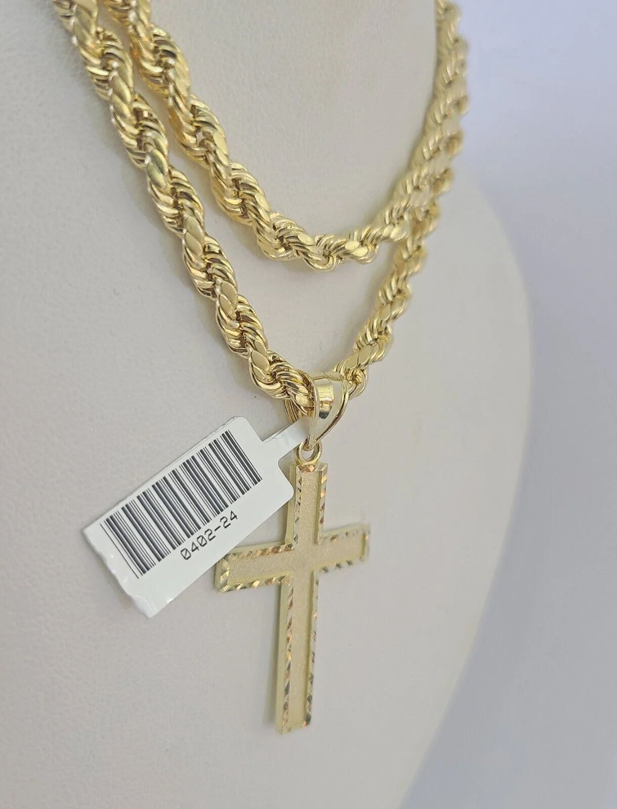 Real 10k Rope Chain Jesus Cross Charm Necklace Pendant Set 5mm 20"-30" Inch Gold - Image 2