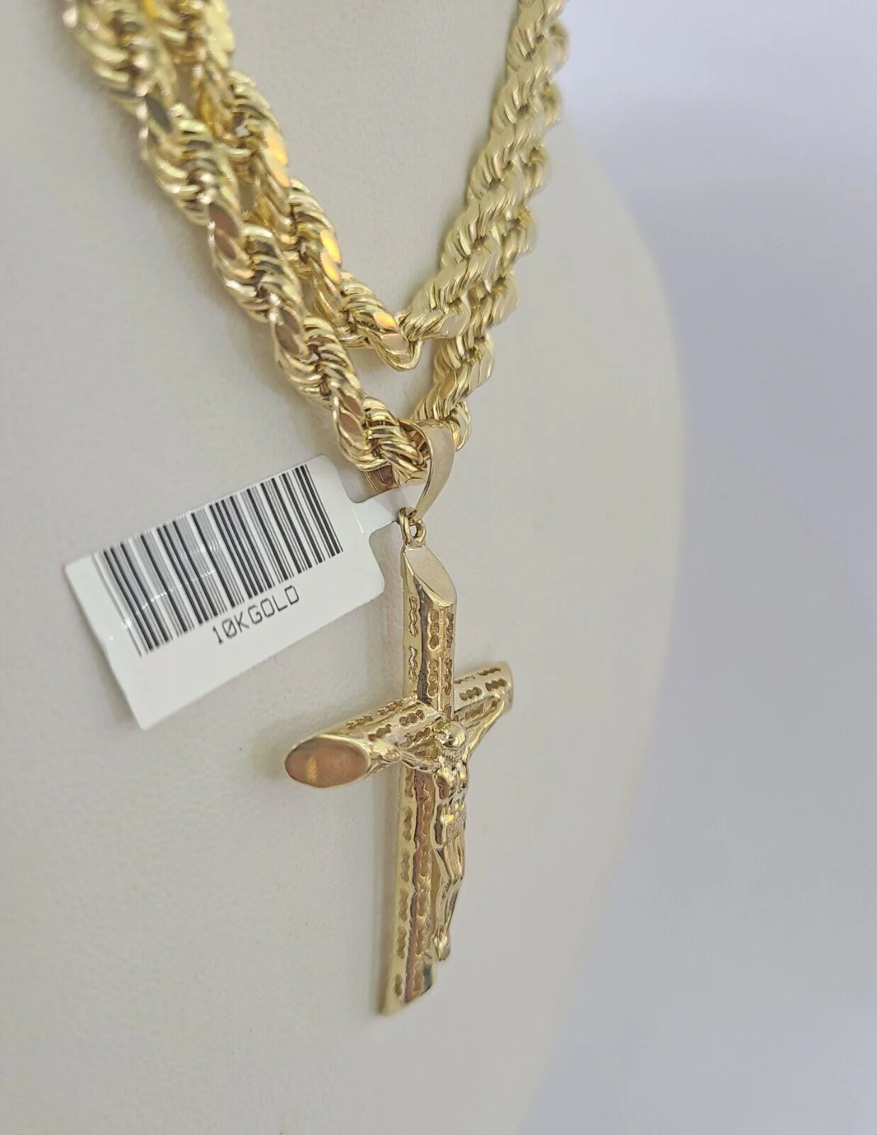 Real 10k Rope Chain Jesus Cross Charm Necklace Pendant Set 5mm 20"-30" Inch Gold - Image 2