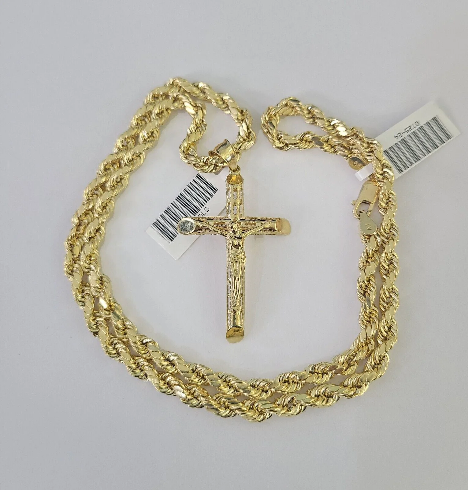 Real 10k Rope Chain Jesus Cross Charm Necklace Pendant Set 5mm 20"-30" Inch Gold - Image 4
