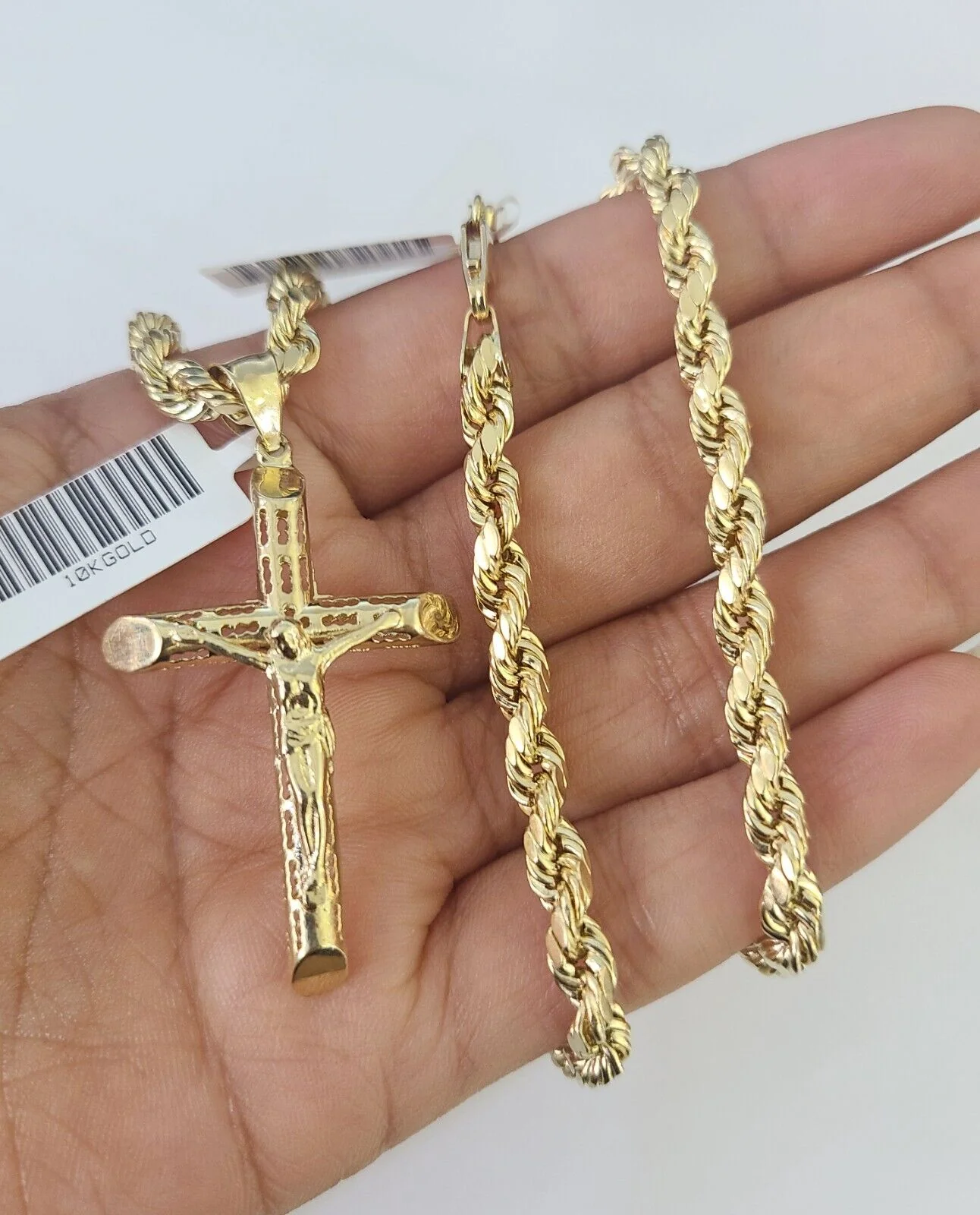 Real 10k Rope Chain Jesus Cross Charm Necklace Pendant Set 5mm 20"-30" Inch Gold - Image 5