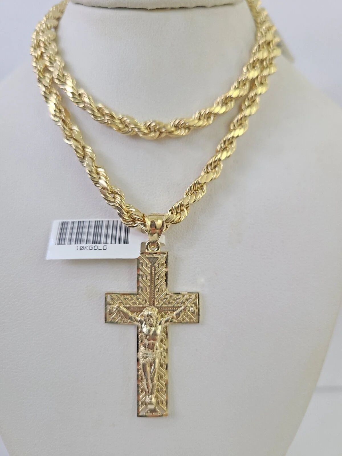 Real 10k Rope Chain Jesus Cross Charm Necklace Pendant Set 5mm 20"-30" Inch Gold - Image 3