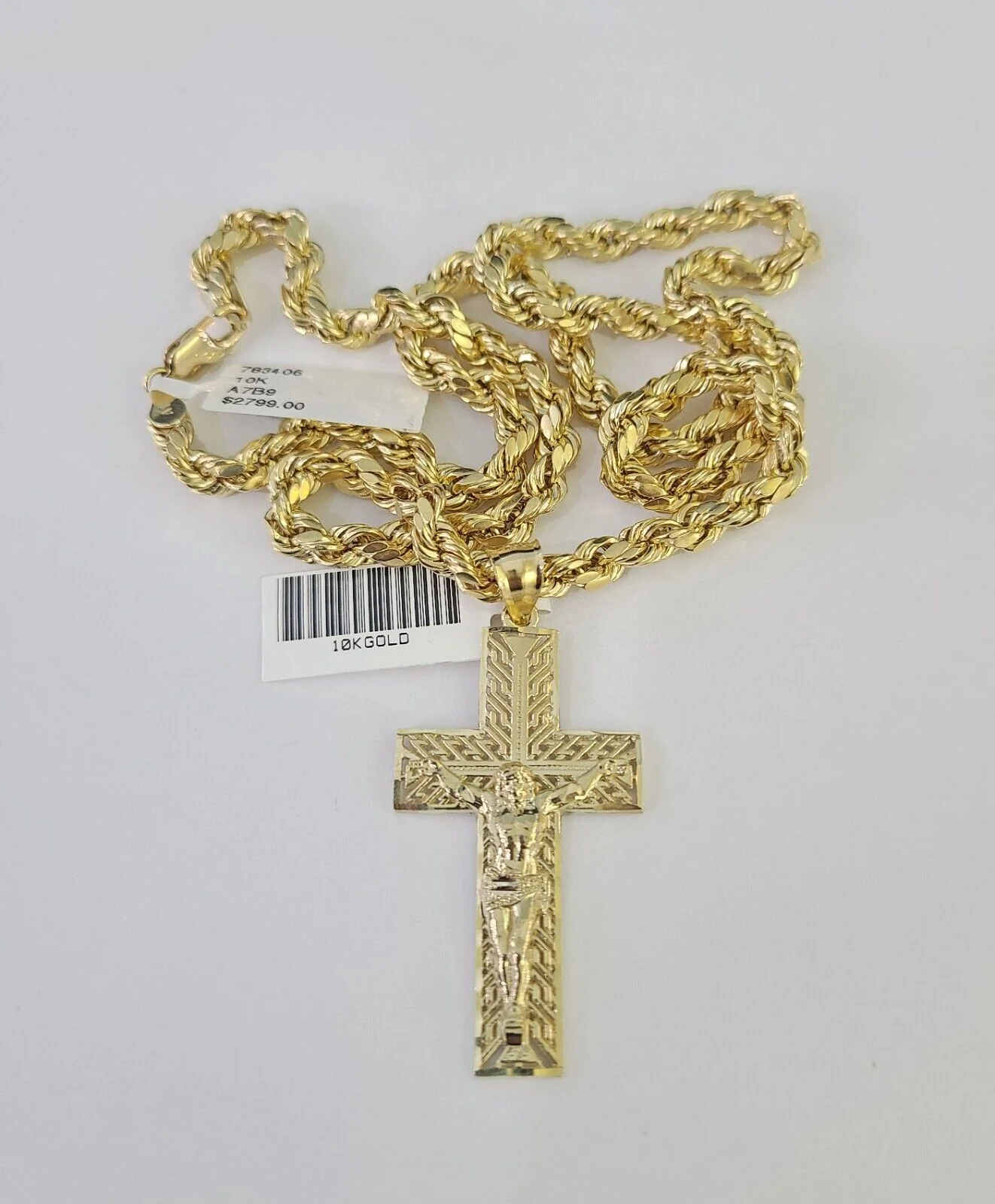 Real 10k Rope Chain Jesus Cross Charm Necklace Pendant Set 5mm 20"-30" Inch Gold - Image 5