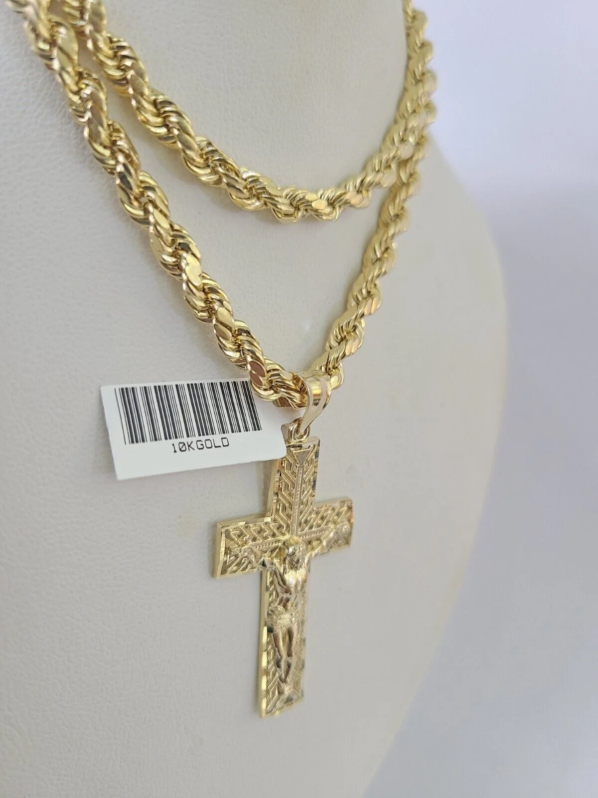 Real 10k Rope Chain Jesus Cross Charm Necklace Pendant Set 5mm 20"-30" Inch Gold - Image 6
