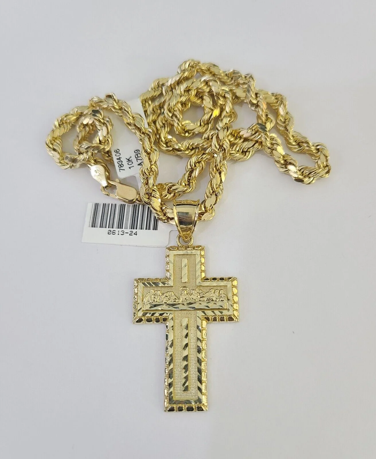 Real 10k Rope Chain Jesus Cross Charm Necklace Pendant Set 5mm 20"-30" Inch Gold - Image 5