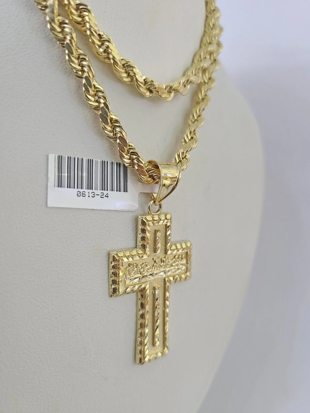 Real 10k Rope Chain Jesus Cross Charm Necklace Pendant Set 5mm 20"-30" Inch Gold - Image 6