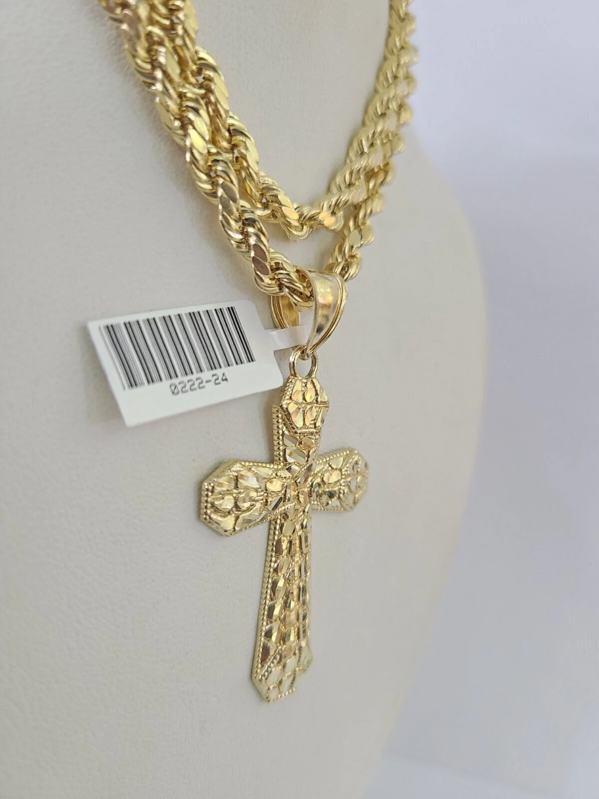 Real 10k Rope Chain Jesus Cross Charm Necklace Pendant Set 5mm 20"-30" Inch Gold - Image 2