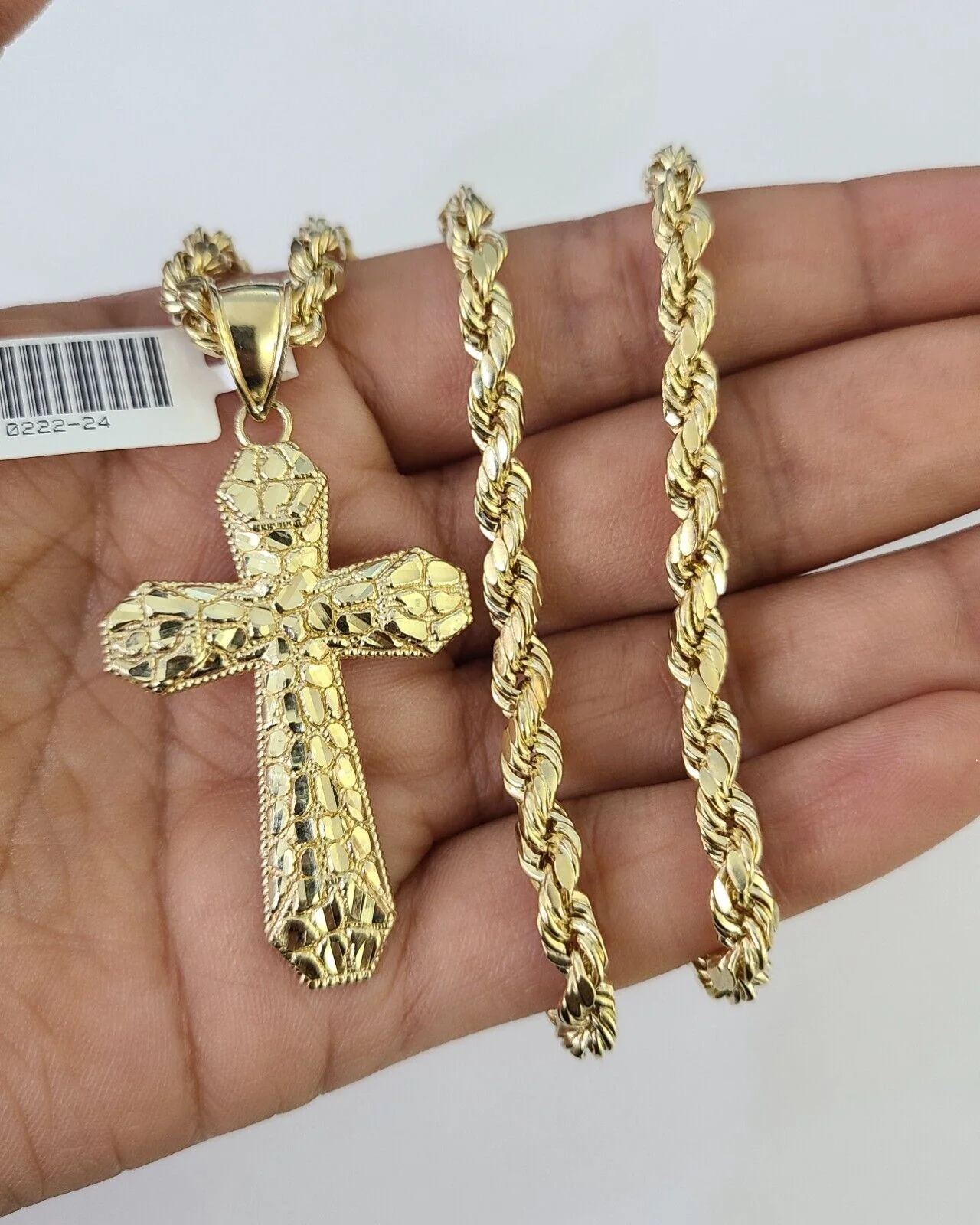 Real 10k Rope Chain Jesus Cross Charm Necklace Pendant Set 5mm 20"-30" Inch Gold - Image 4