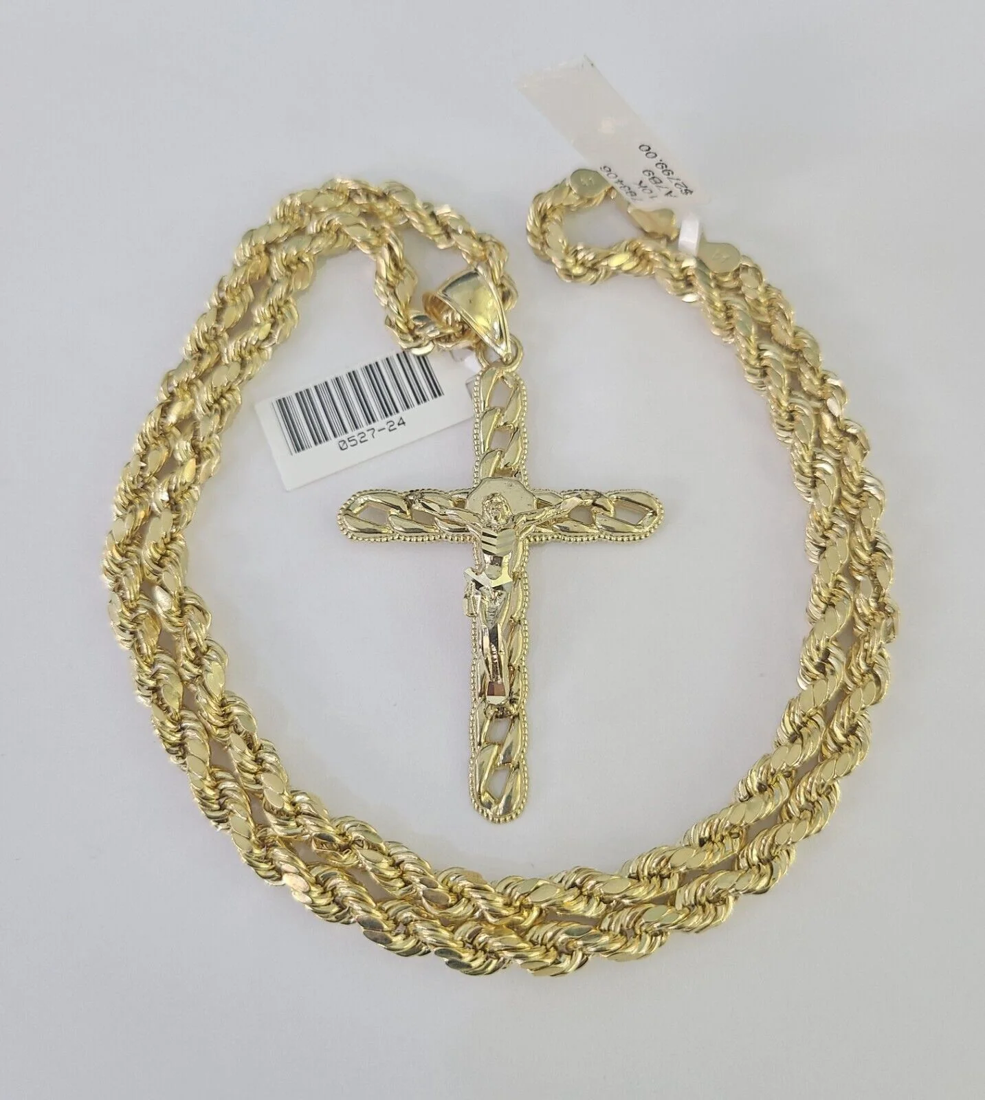 Real 10k Rope Chain Jesus Cross Charm Necklace Pendant Set 5mm 20"-30" Inch Gold - Image 5