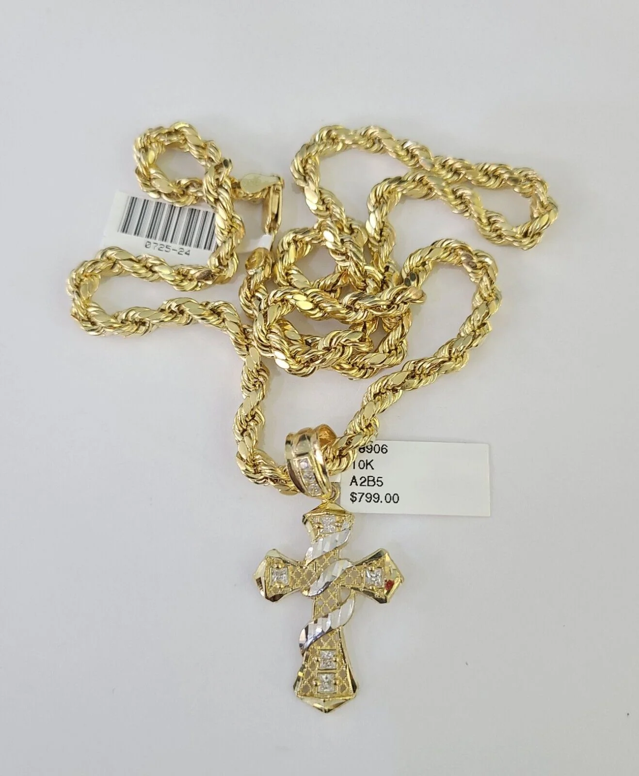 Real 10k Rope Chain Jesus Cross Charm Necklace Pendant Set 5mm 20"-30" Inch Gold - Image 5