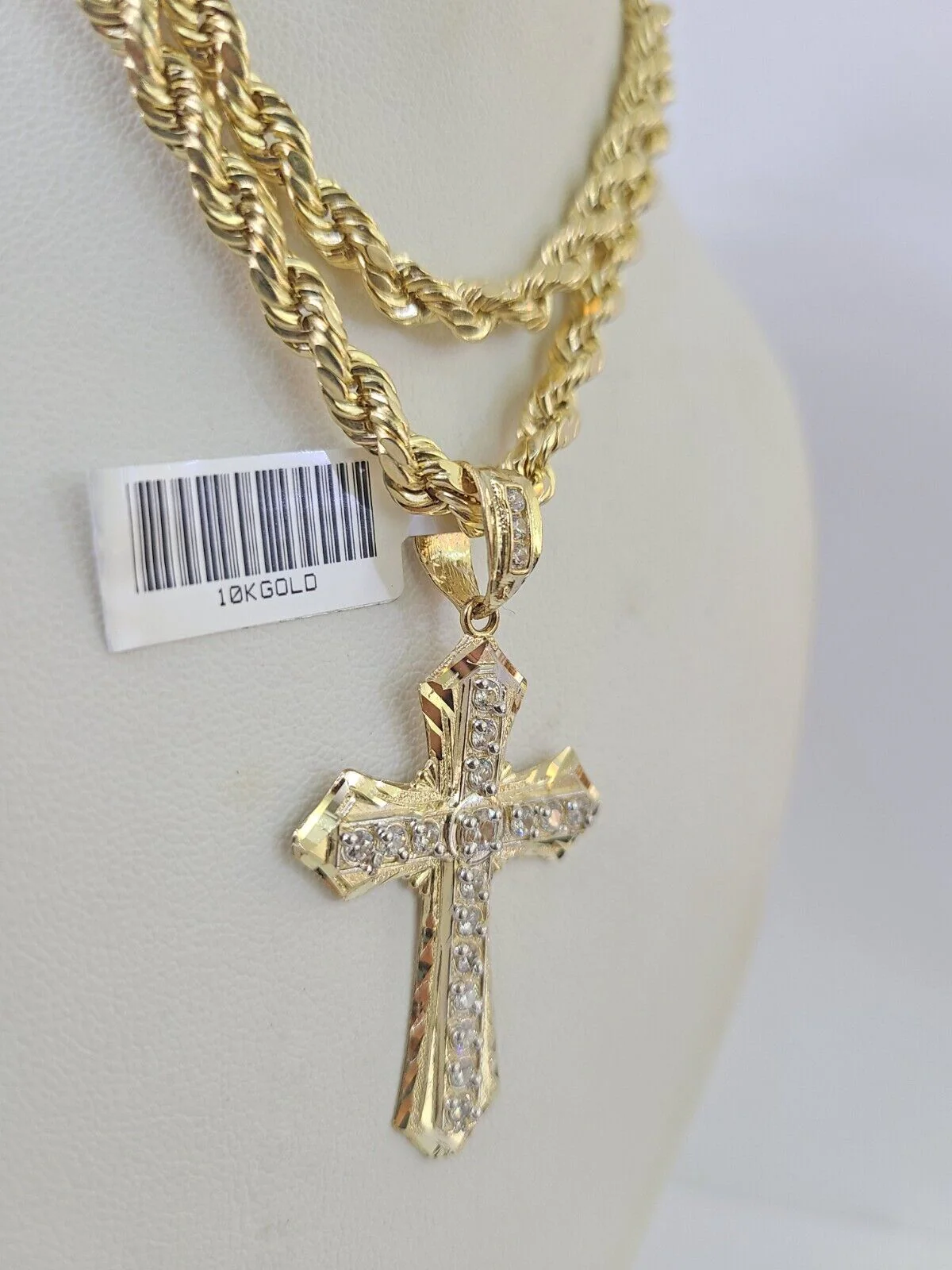 Real 10k Rope Chain Jesus Cross Charm Necklace Pendant Set 5mm 20"-30" Inch Gold - Image 6
