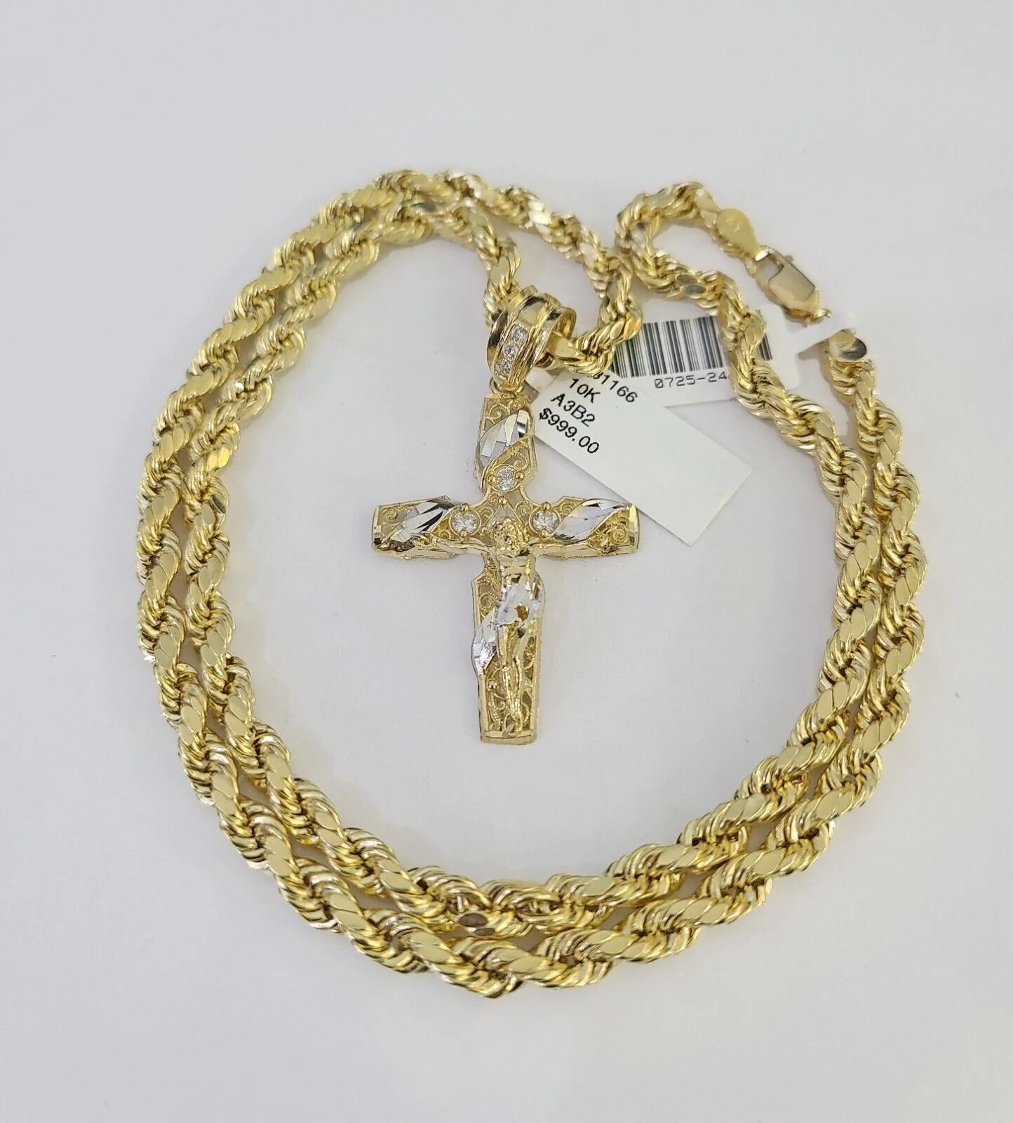 Real 10k Rope Chain Jesus Cross Charm Necklace Pendant Set 5mm 20"-30" Inch Gold - Image 4