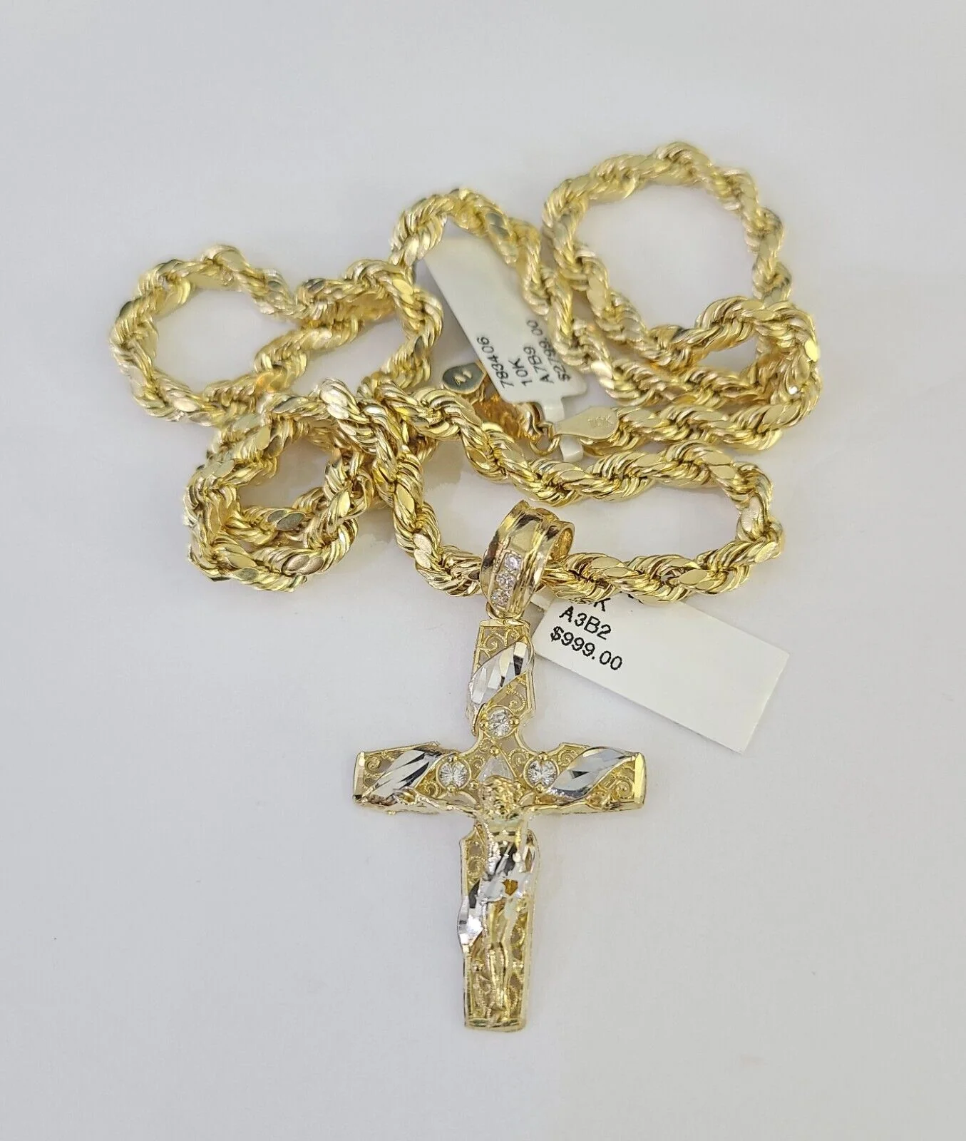 Real 10k Rope Chain Jesus Cross Charm Necklace Pendant Set 5mm 20"-30" Inch Gold - Image 5
