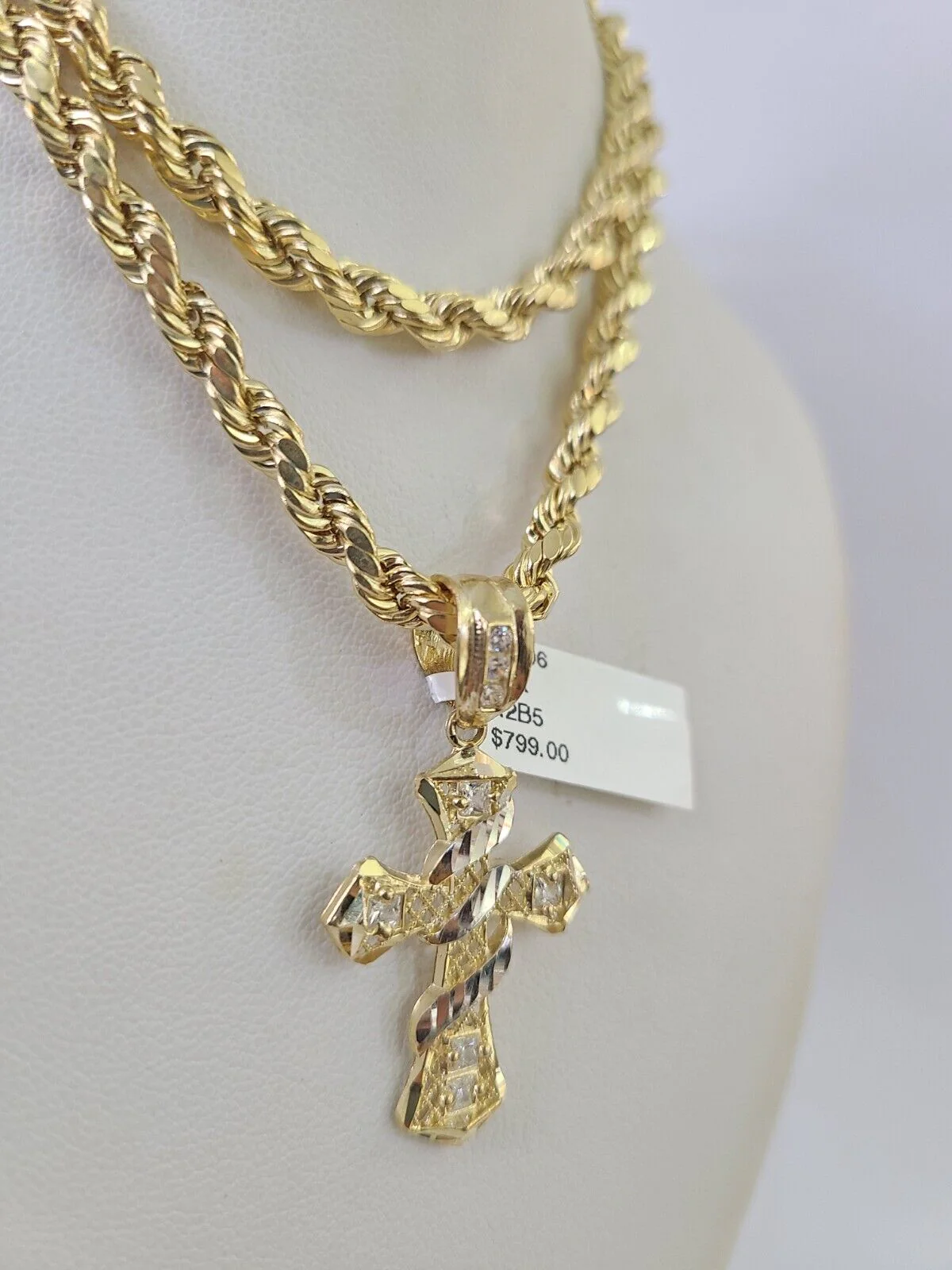 Real 10k Rope Chain Jesus Cross Charm Necklace Pendant Set 5mm 26" Inch Gold - Image 6