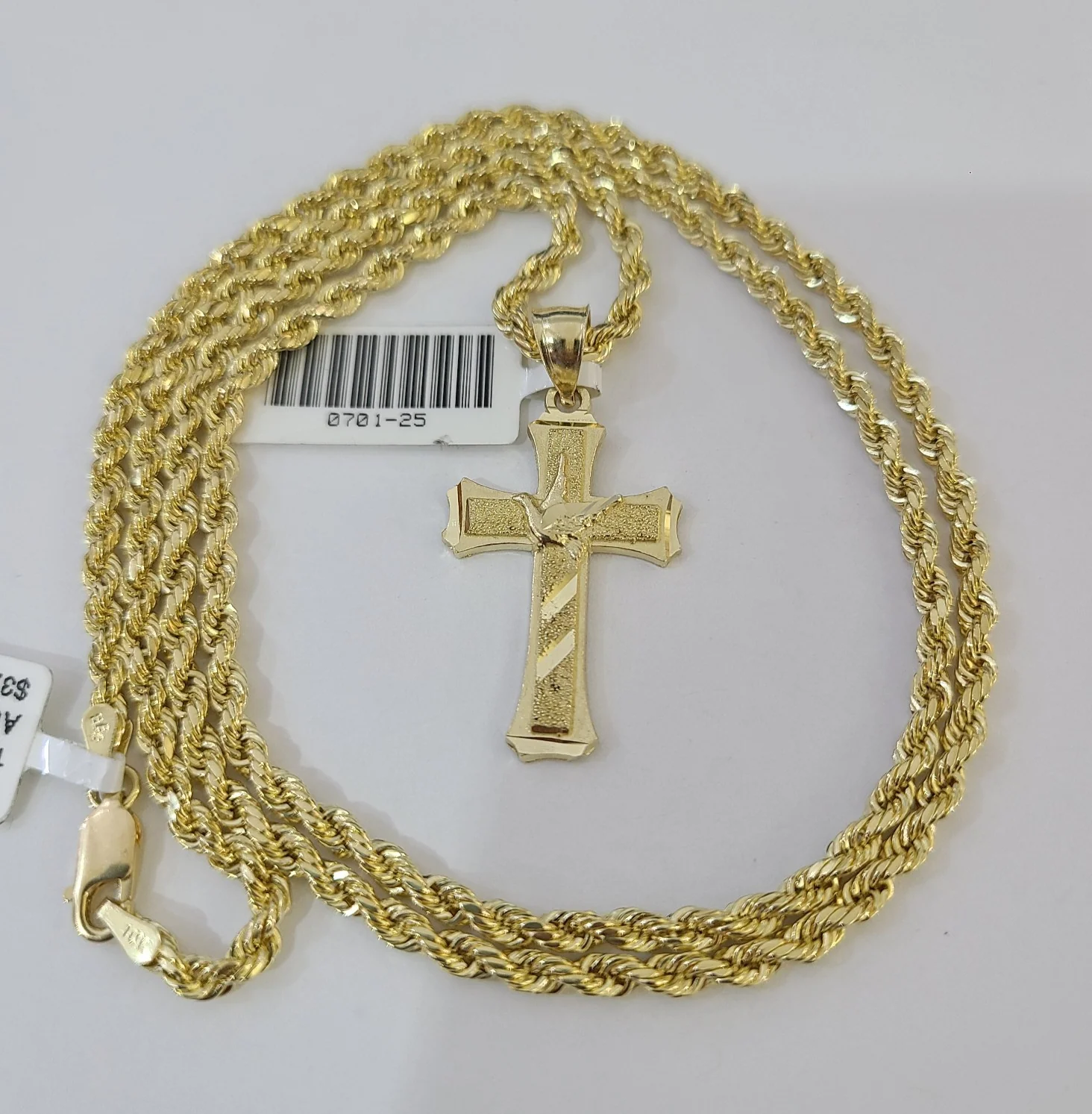 Real 10k Rope Chain Jesus Cross Charm Necklace SET 2mm 18"-28" Pendant - Image 2