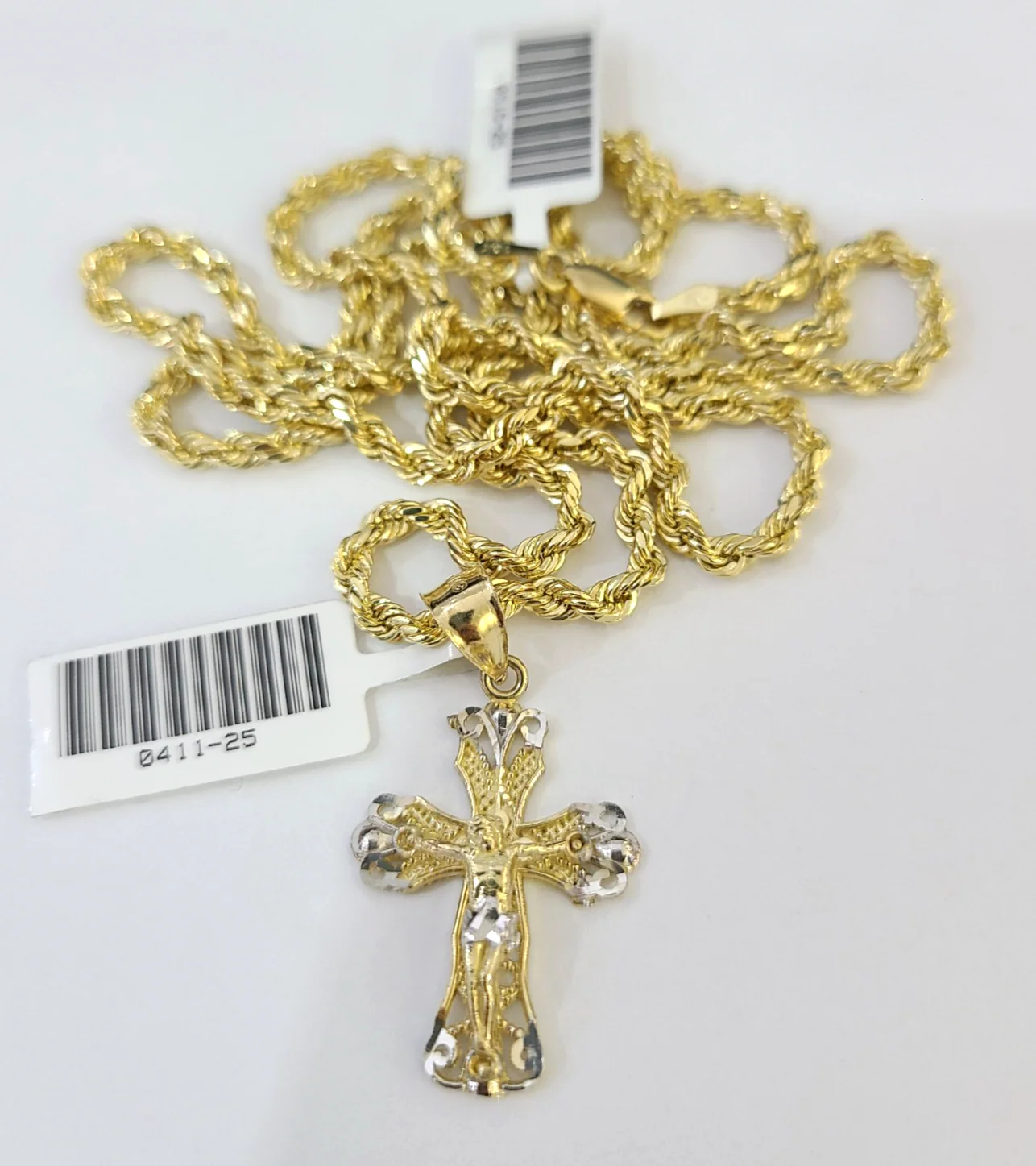 Real 10k Rope Chain Jesus Cross Charm Necklace SET 2mm 18"-28" Pendant - Image 4