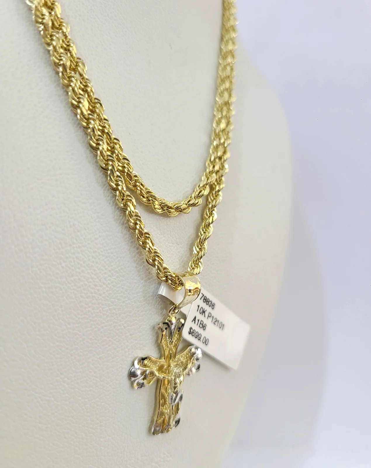 Real 10k Rope Chain Jesus Cross Charm Necklace SET 2mm 18"-28" Pendant - Image 5