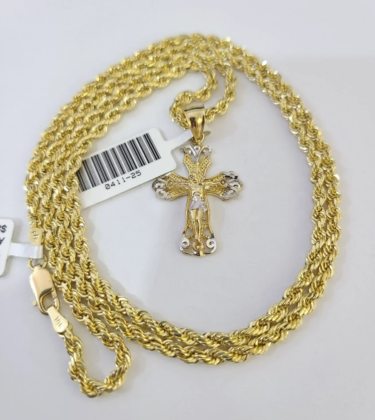 Real 10k Rope Chain Jesus Cross Charm Necklace SET 3mm 18"-28" Pendant - Image 2