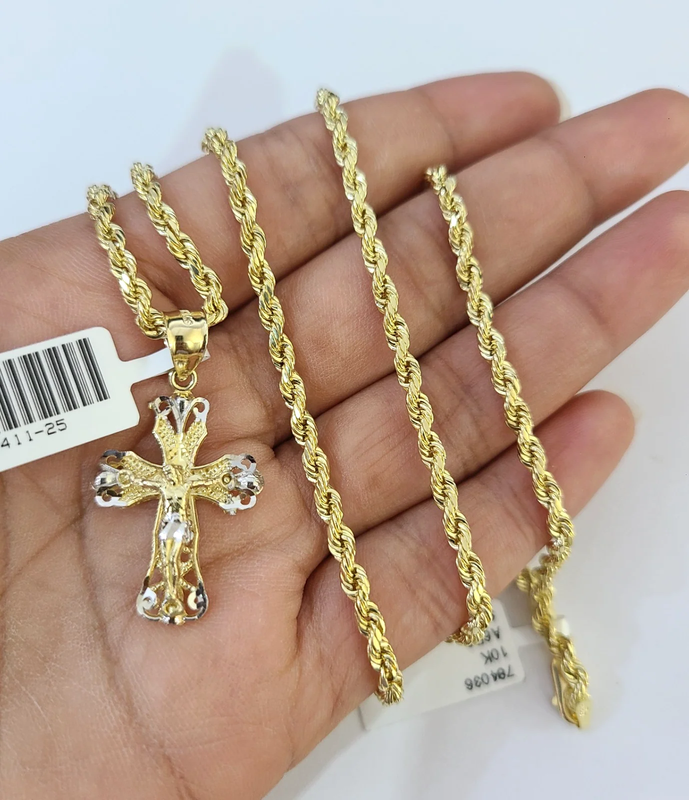 Real 10k Rope Chain Jesus Cross Charm Necklace SET 3mm 18"-28" Pendant - Image 3