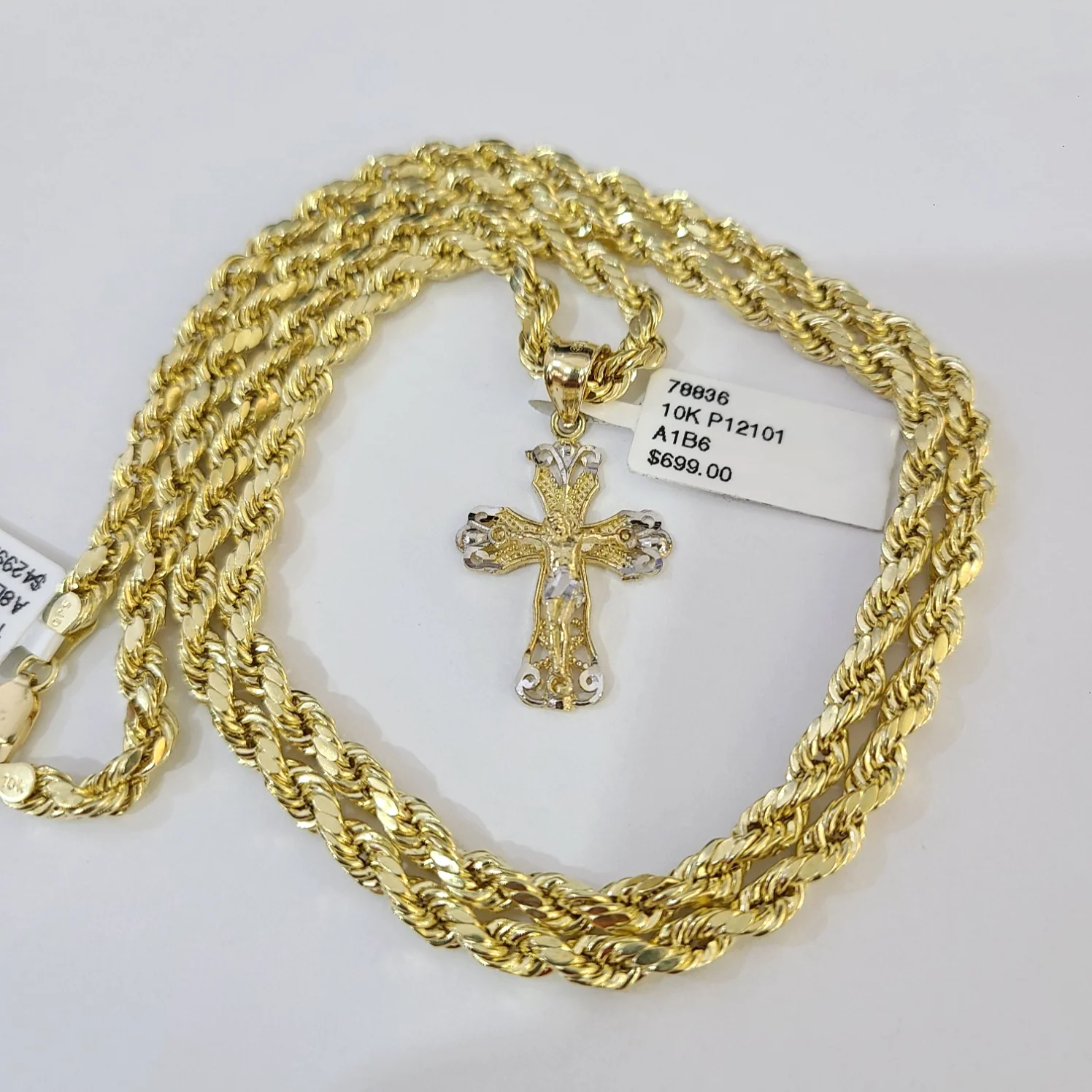 Real 10k Rope Chain Jesus Cross Charm Necklace SET 4mm 18"-28" Pendant - Image 2